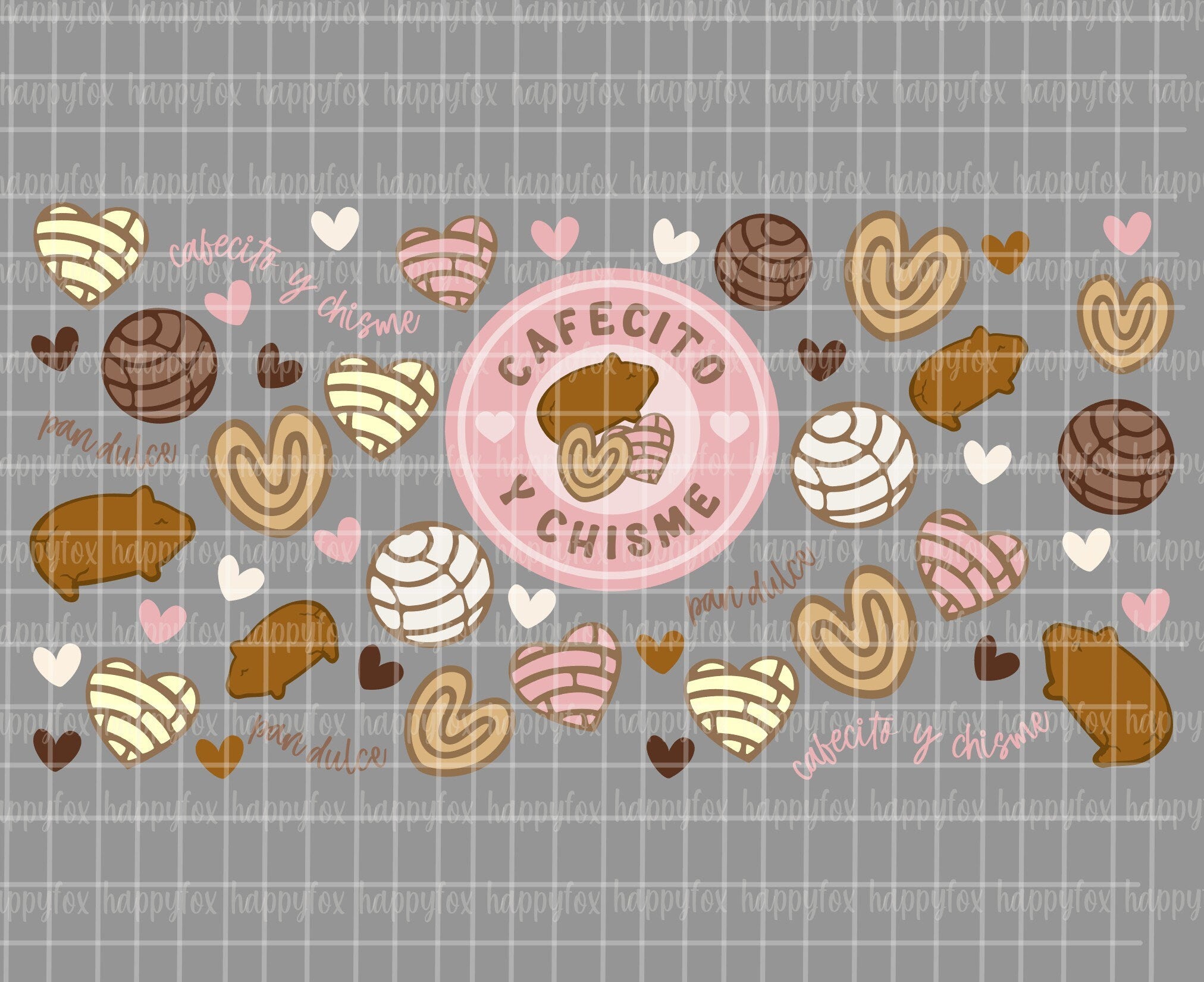 Digital Download 16oz Glass Can Wrap 300 DPI .PNG Cafecito Y Chisme UVDTF Sublimation Printed Vinyl Transparent 16oz Wrap Conchas Marranitos