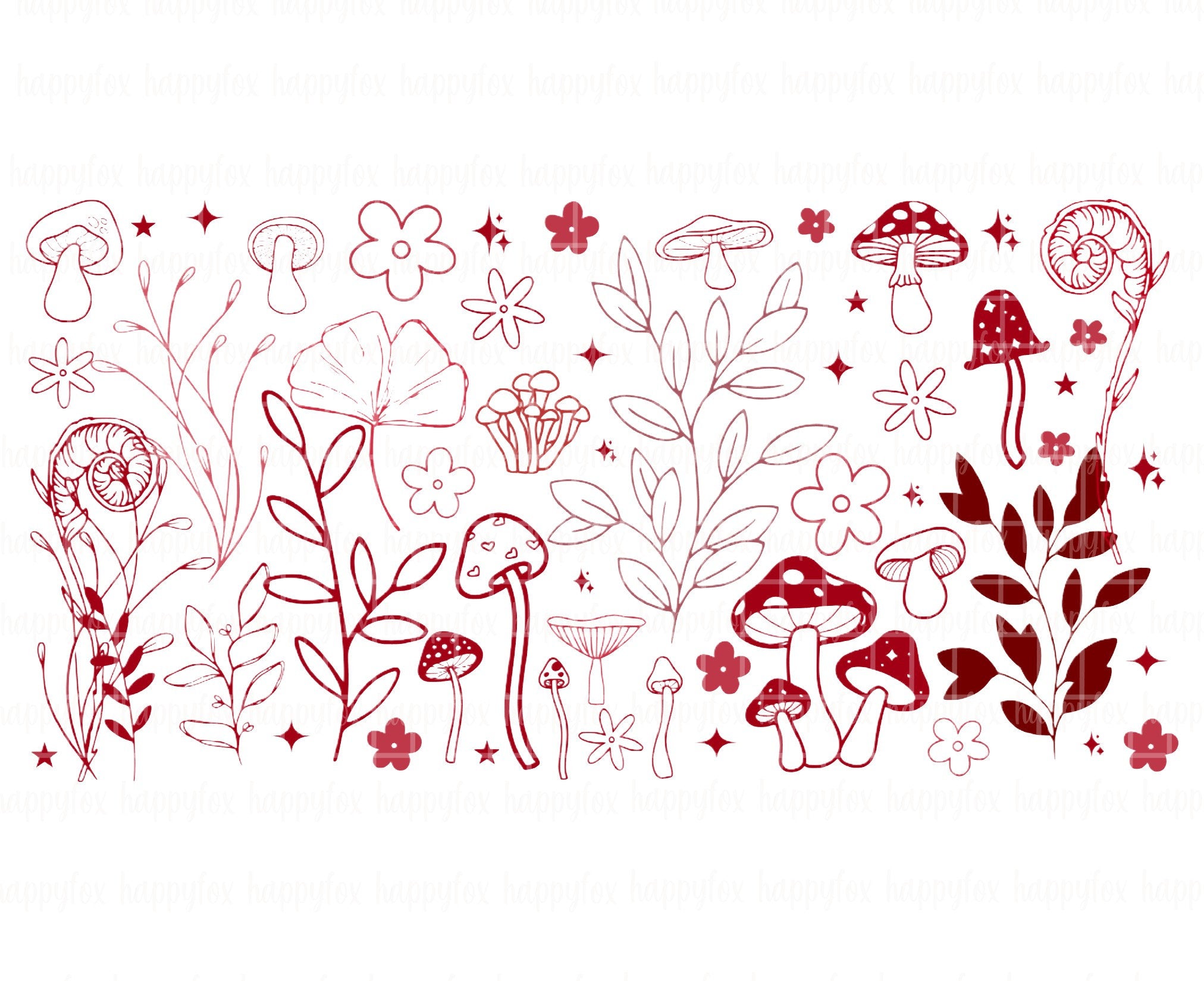 Digital Download 16oz Glass Can Wrap 300 DPI .PNG Mushroom Garden UVDTF Sublimation Printed Vinyl Transparent 16oz Wrap Cottagecore Wrap