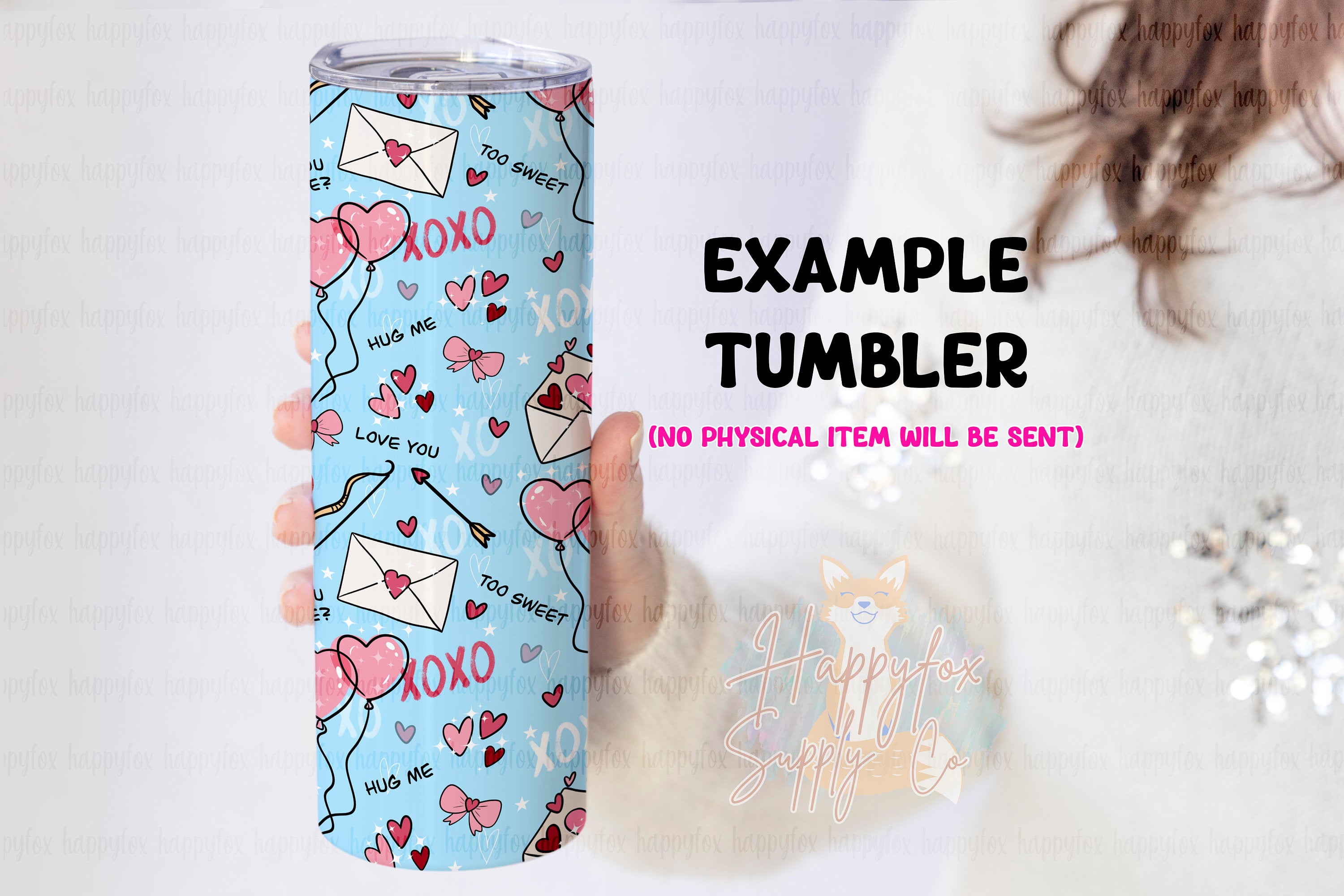 Cute Valentines Day 20oz Skinny Tumbler Wrap Sublimation Design, 300 DPI Straight Tumbler Wrap, Seamless Love Letter Tumbler Wrap Blue