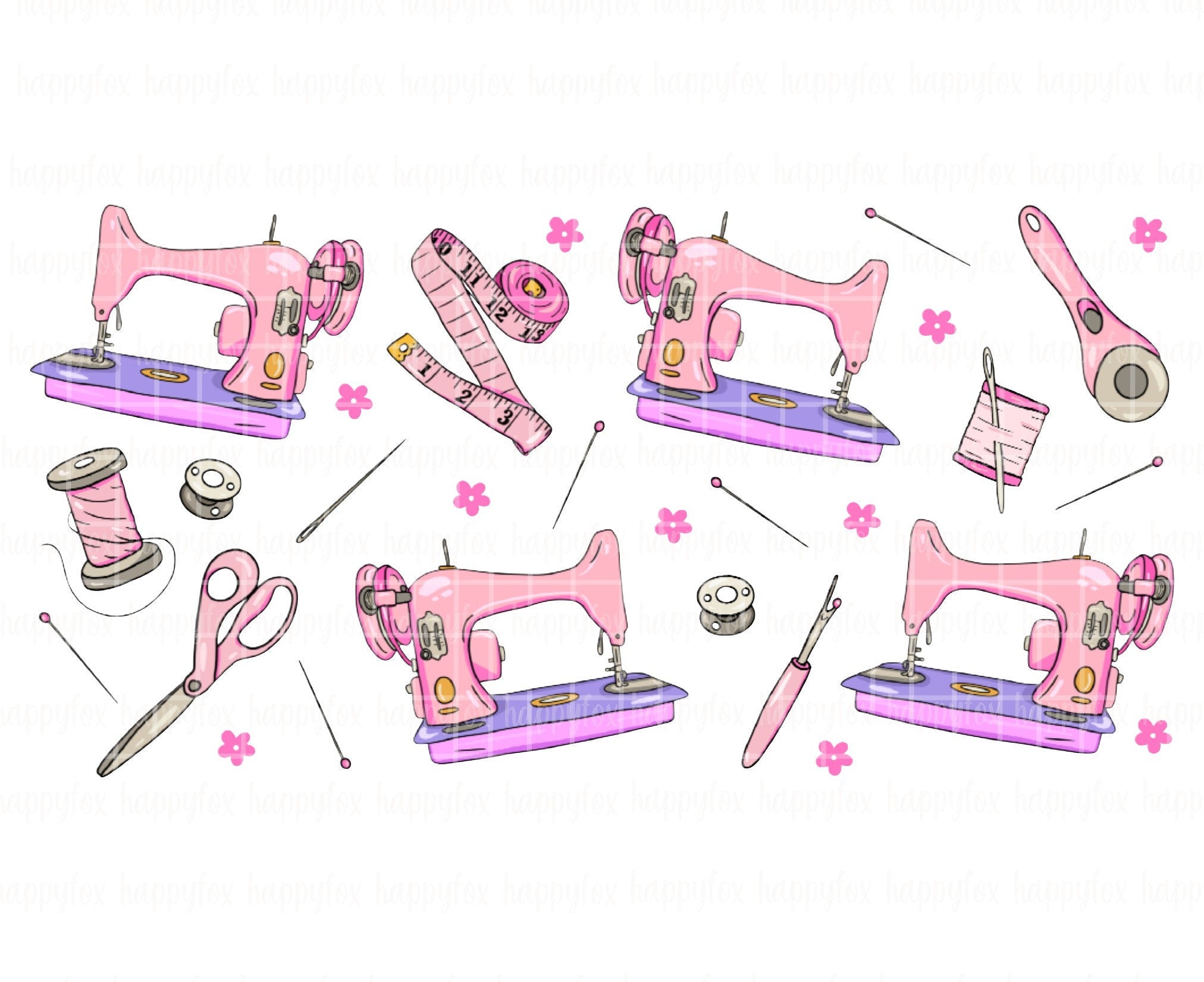 Digital Download 16oz Glass Can Wrap 300 DPI .PNG Sewing Machines UVDTF Sublimation Printed Vinyl Transparent 16oz Wrap Seamstress Sewer