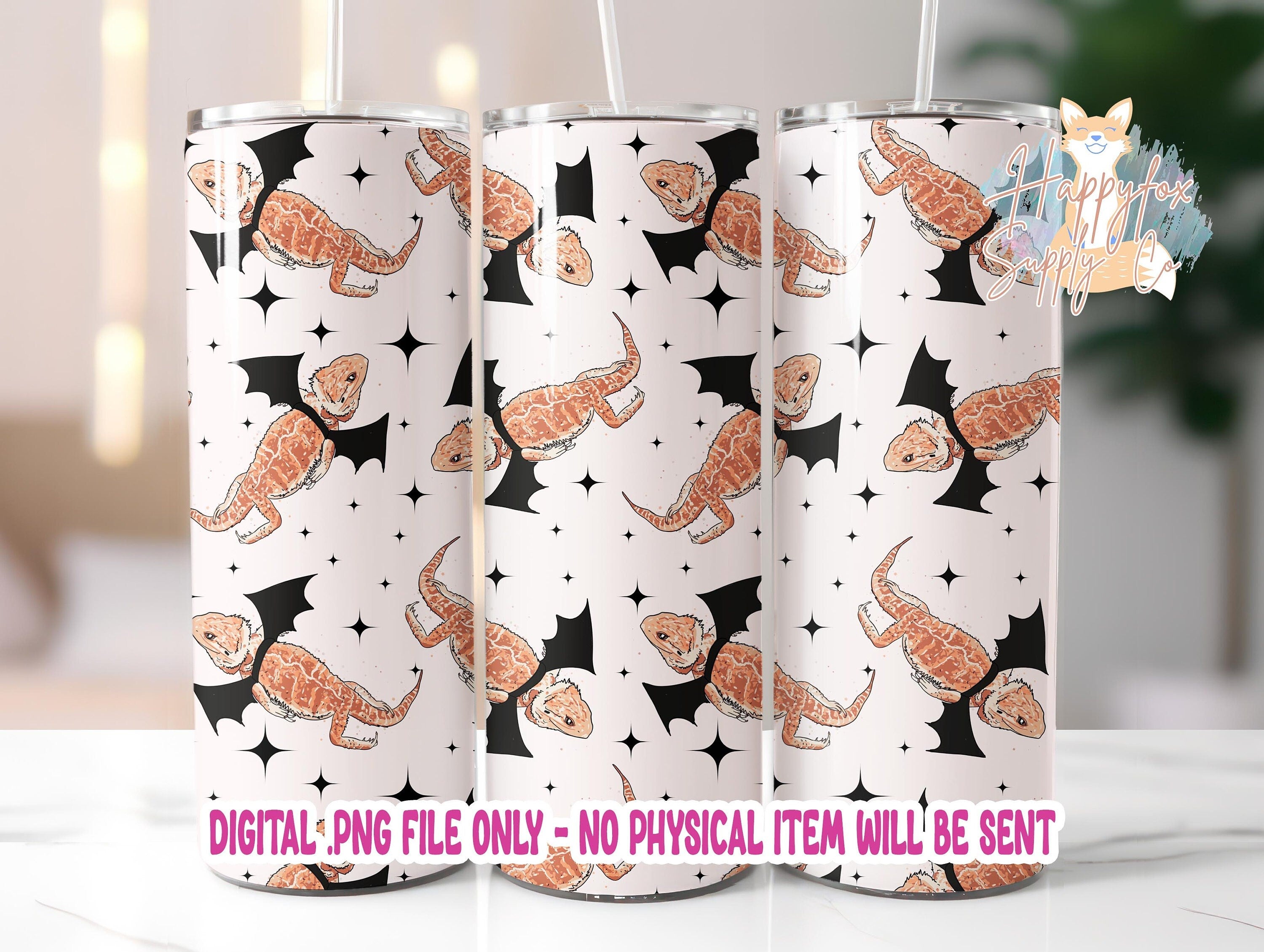 Bearded Dragons Wings 20oz Skinny Tumbler Wrap Sublimation Design, 300 DPI Straight Tumbler Wrap, Seamless Beardie PNG File