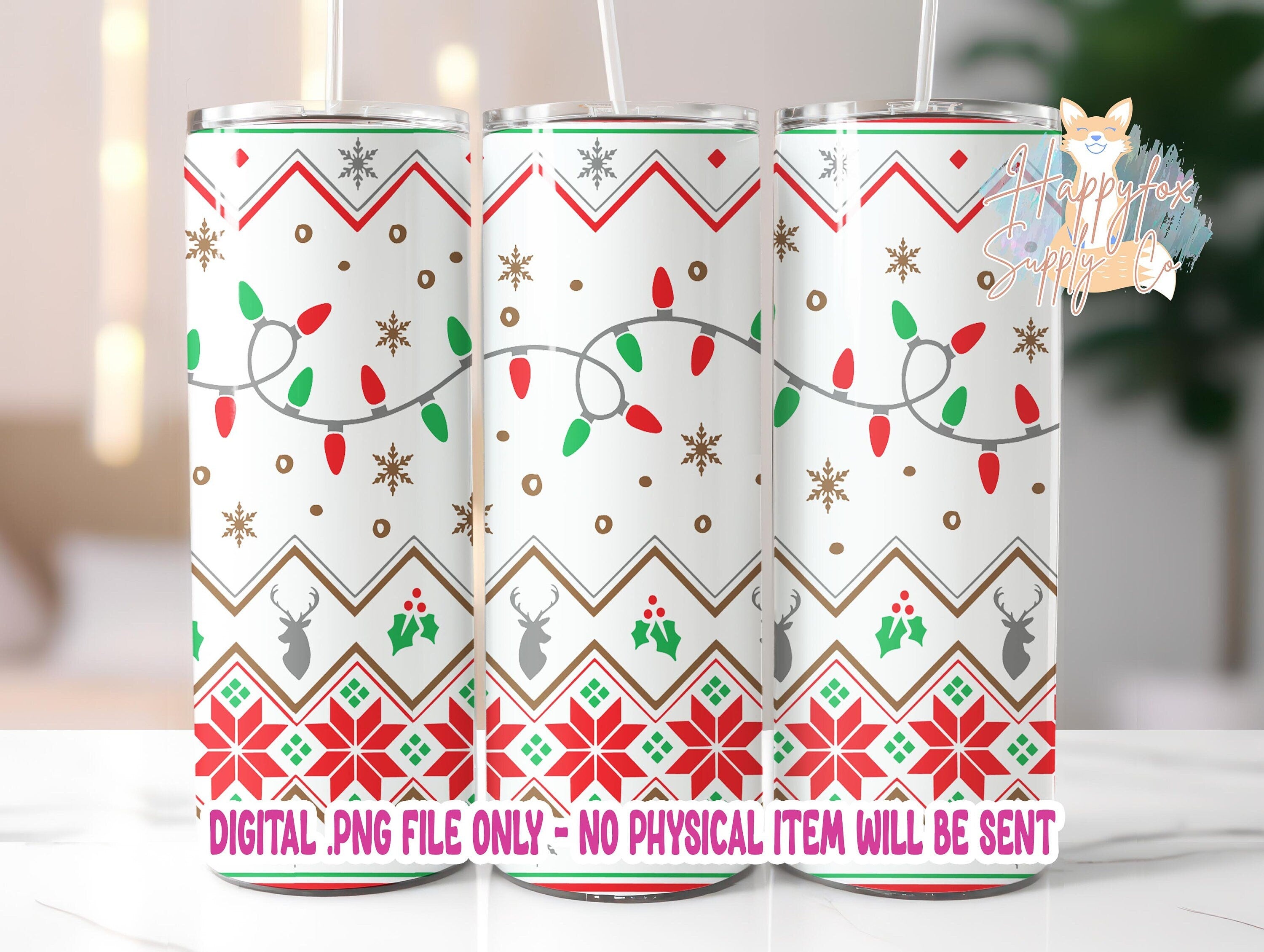 SVG/Waterslide/Sublimation Christmas Lights Fair Isle Sweater Pattern Digital Download .png .svg .pdf .jpg