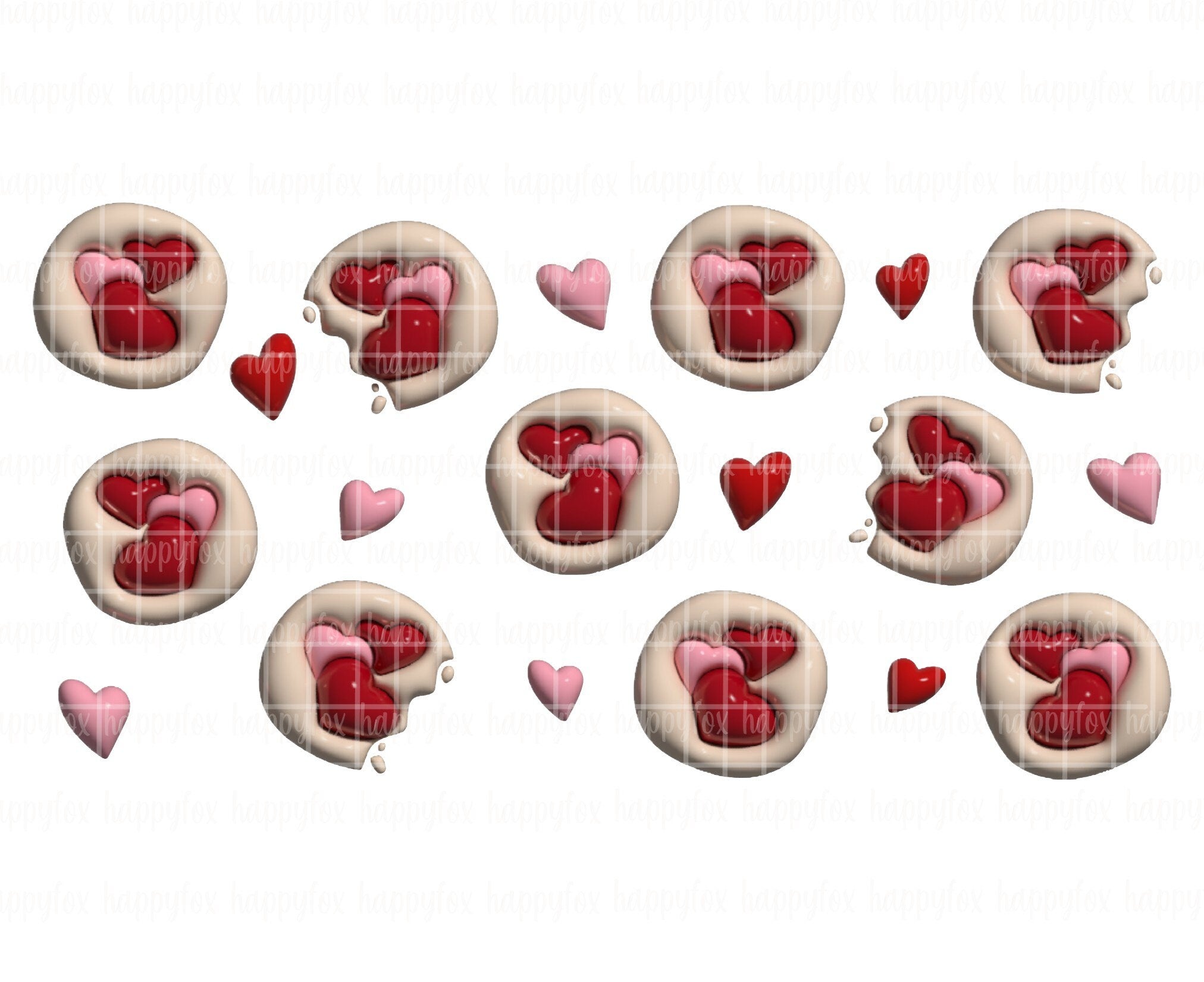 Digital Download 16oz Glass Can Wrap 300 DPI .PNG Valentine Cookies Inflated UVDTF Sublimation Printed Vinyl Transparent 16oz Wrap 3D Puffy