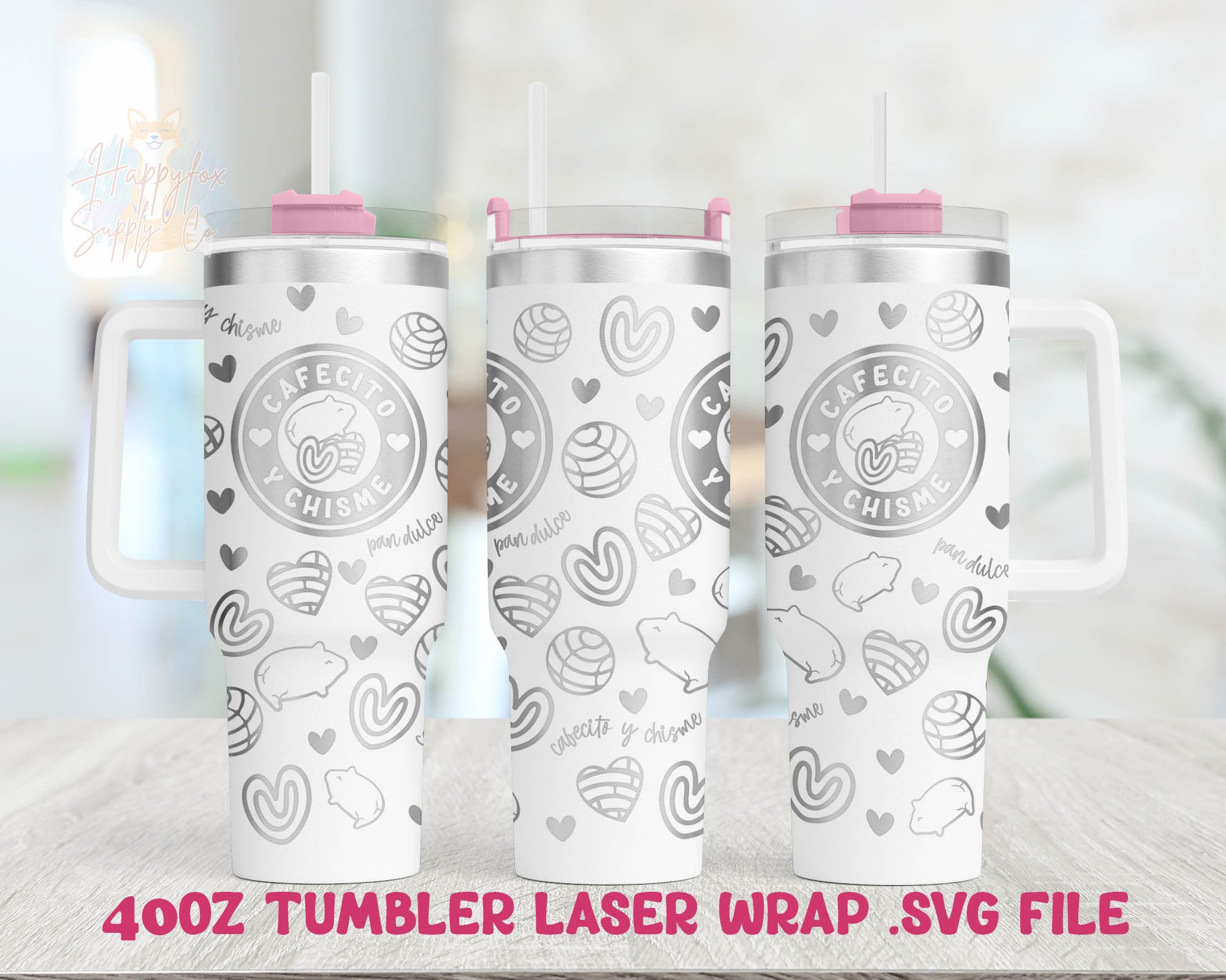 40oz Engraving .SVG File for Lasers Laser Engraved Tumbler Wrap Cafecito Y Chisme Concha Pan Dulce .SVG Tumbler Wrap