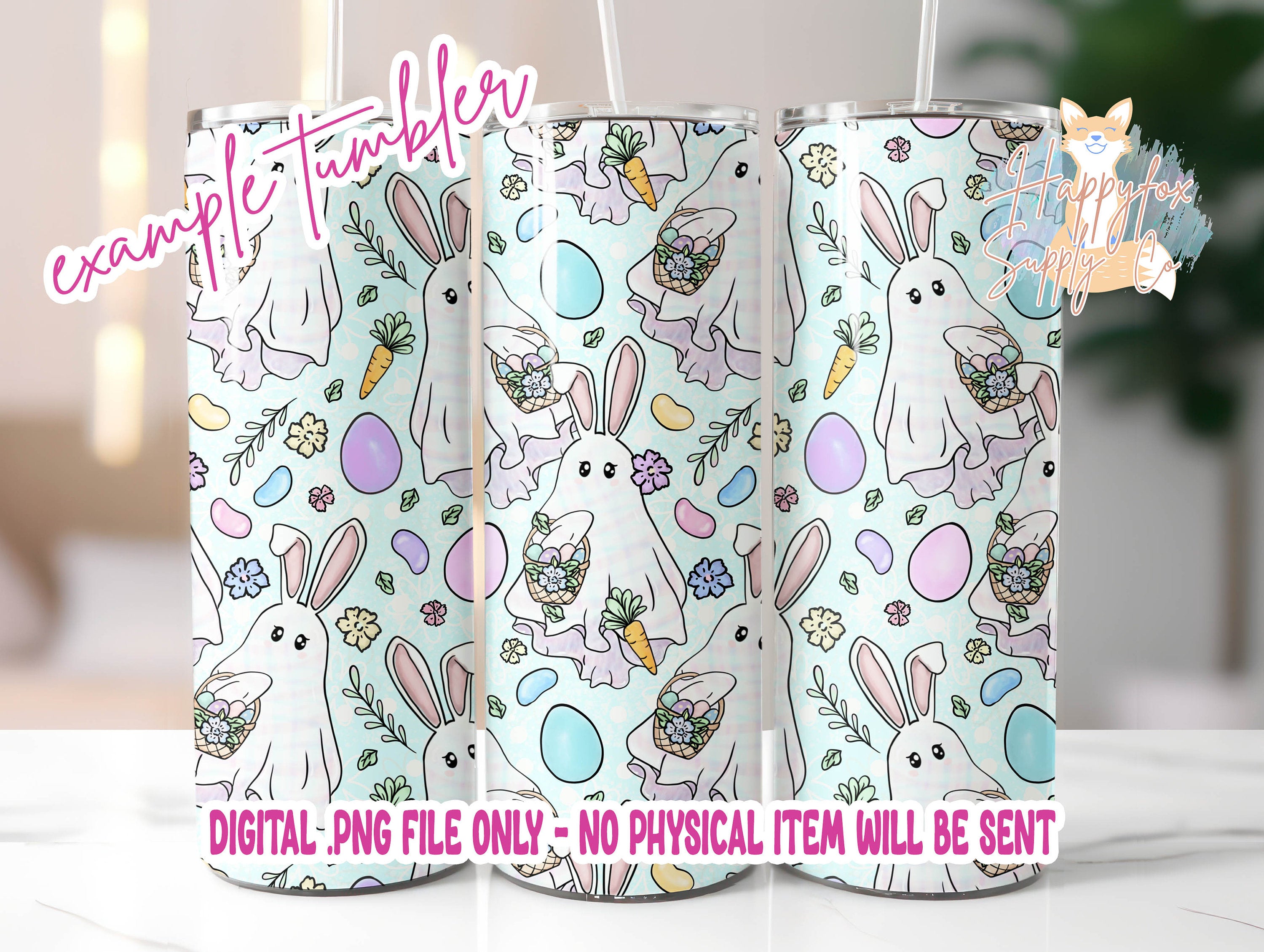 Spooky Easter 20oz Skinny Tumbler Wrap Sublimation 300 DPI Straight Tumbler Wrap PNG Seamless Digital Wrap Cute Ghosts Boo-nies