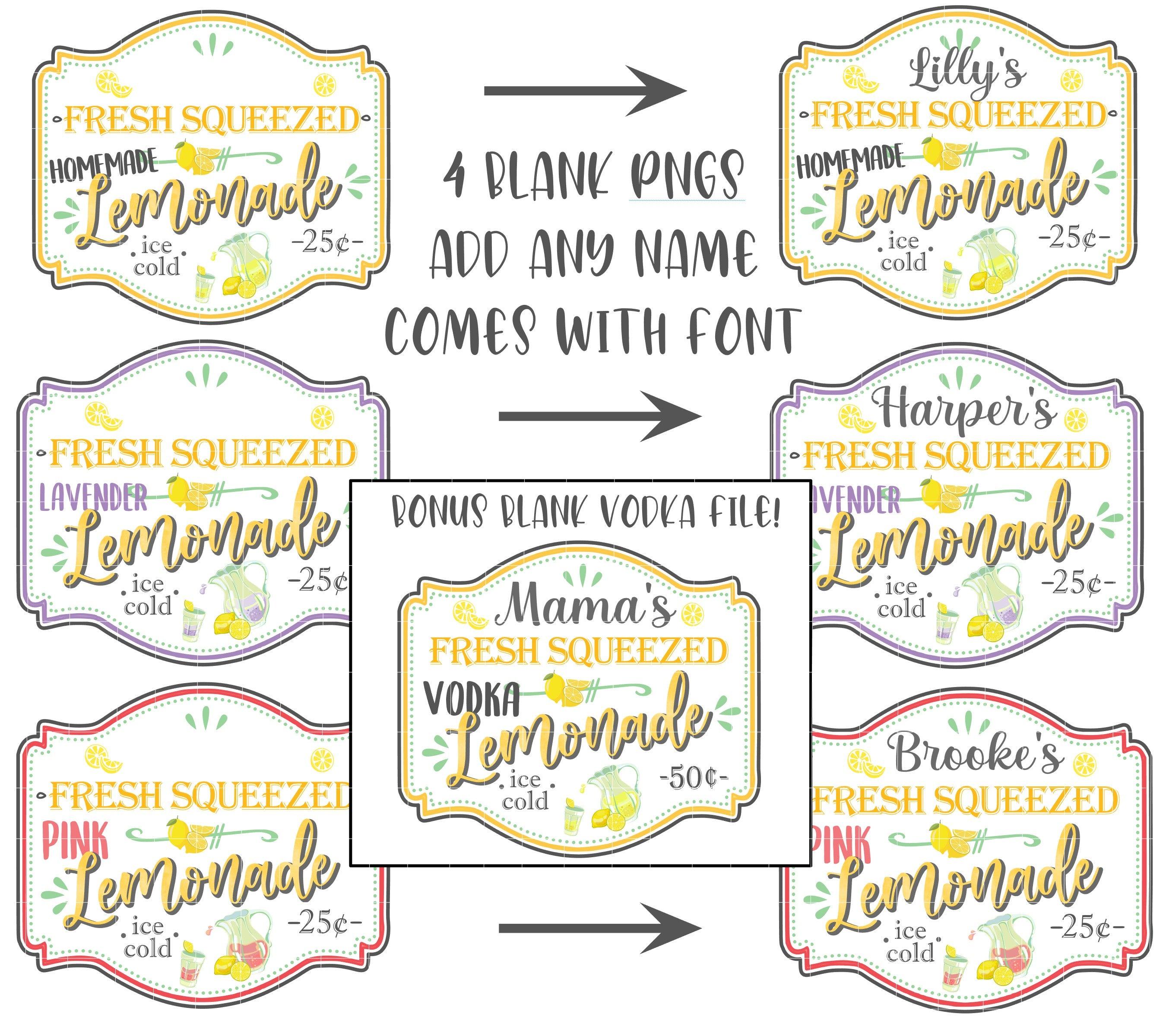 High Quality Customizable Lemonade Label PNG Wrap | Vodka | Pink | Lavender | Homemade | Waterslide | Sublimation | Printable Vinyl - Happyfox Supply Co