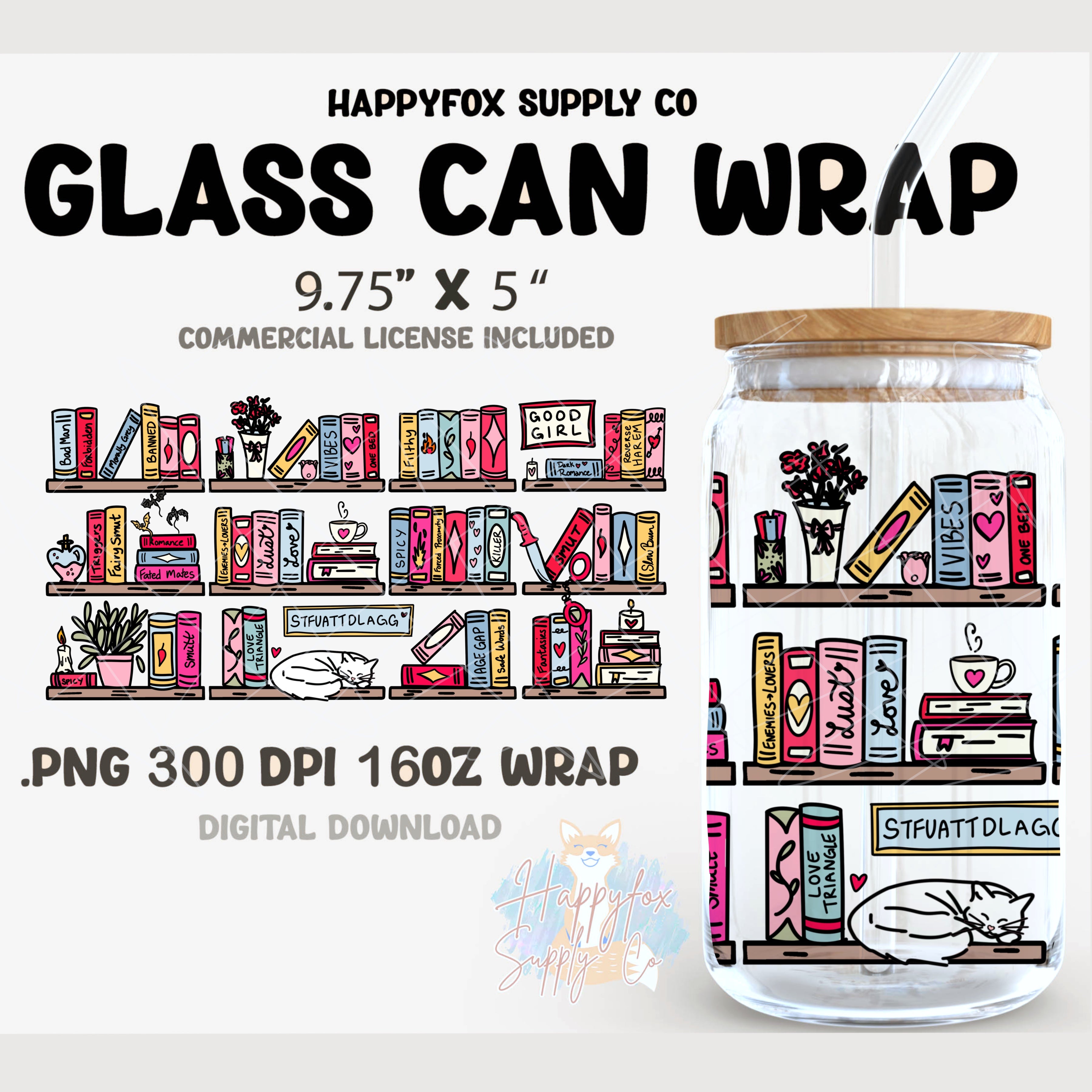 Smut Bookshelf Digital Download 16oz Glass Can Wrap 300 DPI .PNG