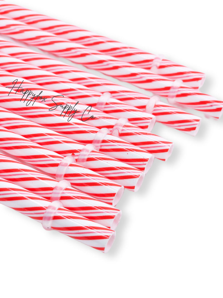 Candy Cane Reusable Plastic Straws 12ct