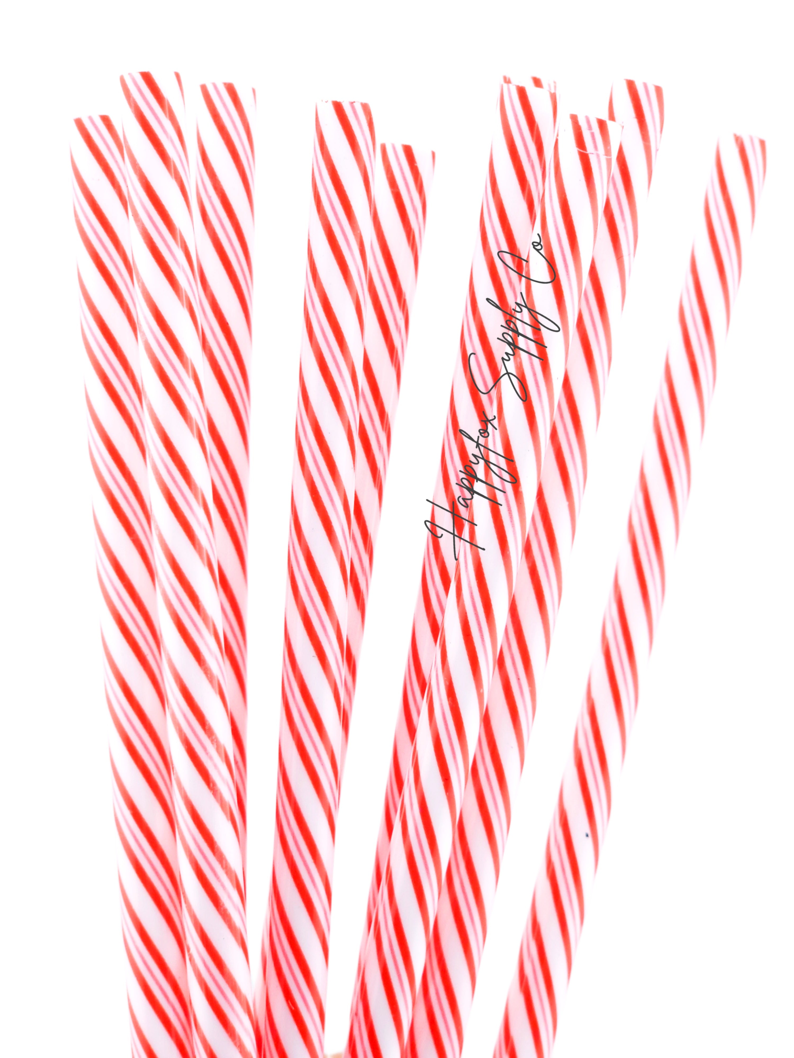 Candy Cane Pendant Straws w/ Brush - Stainless Steel - Set of 2