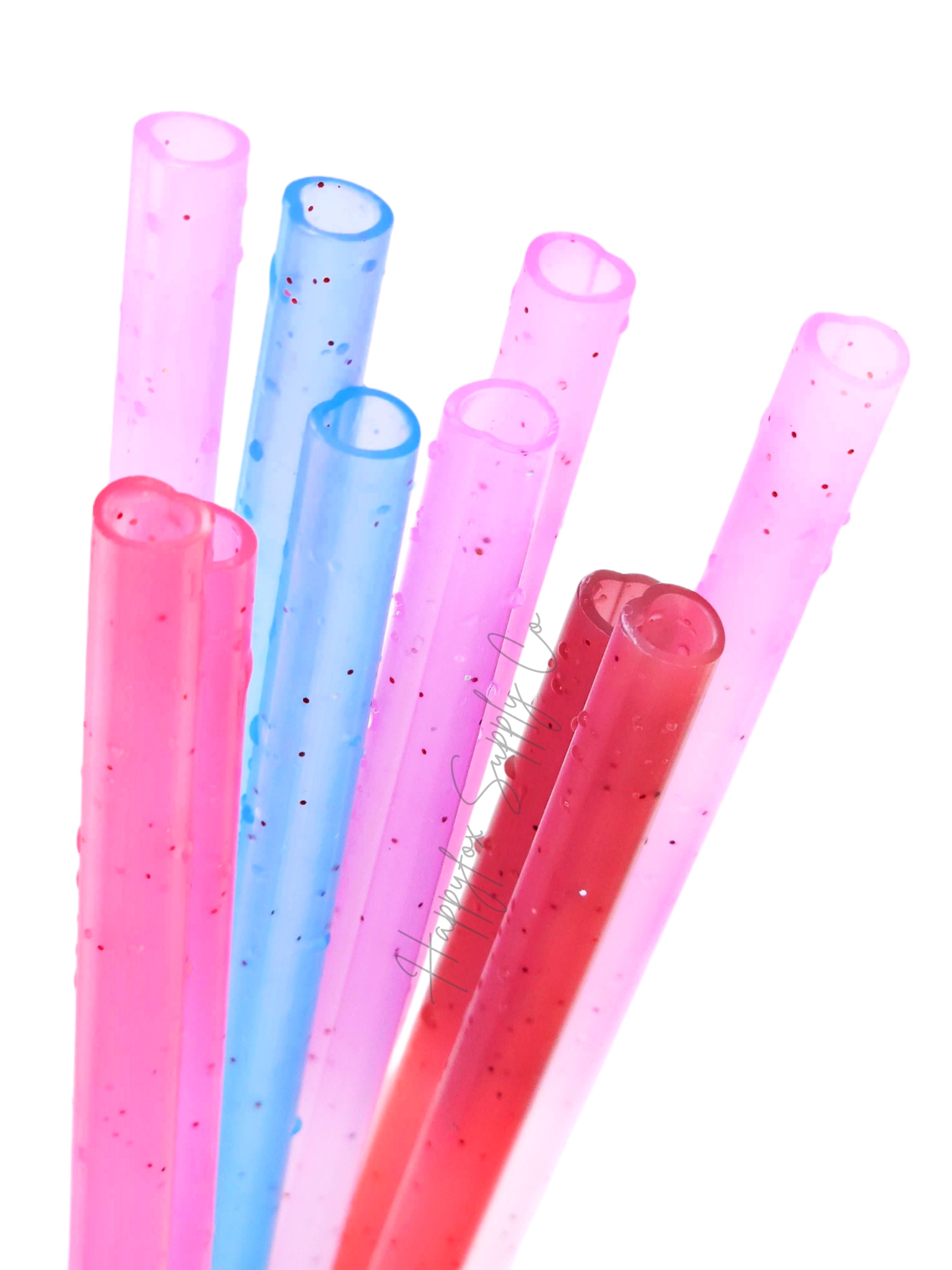 12-Pcs Glitter Reusable Clear Plastic Straws, Long Hard Tumbler