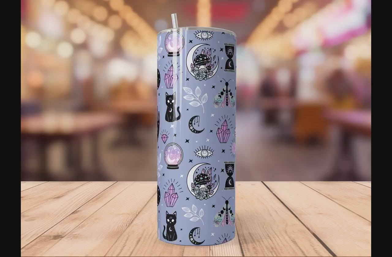 20oz Tumbler Wrap High Quality Mystic Psychic Witchy Crystals Seamless Digital Wrap For Tumblers Sublimation Wrap Moons Moths Cats Mushrooms