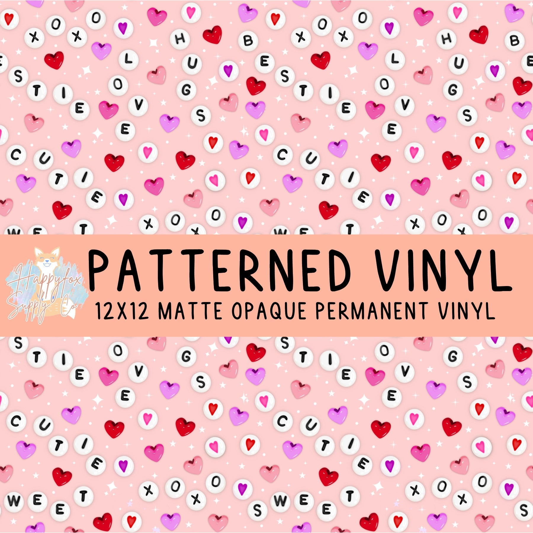 Valentine Beads Pink 12x12 Matte Patterned Vinyl | Happyfox Original |  Opaque | Permanent