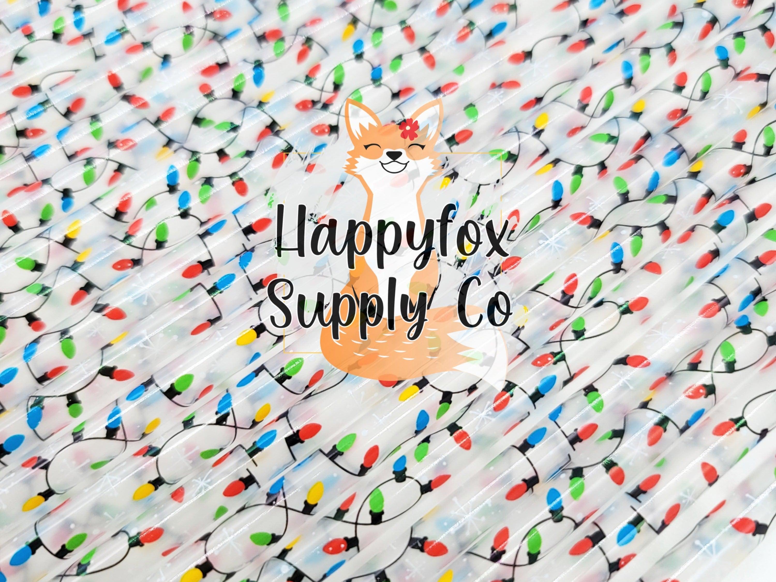 10" Reusable Plastic Holiday Lights Print Straws - Happyfox Supply Co