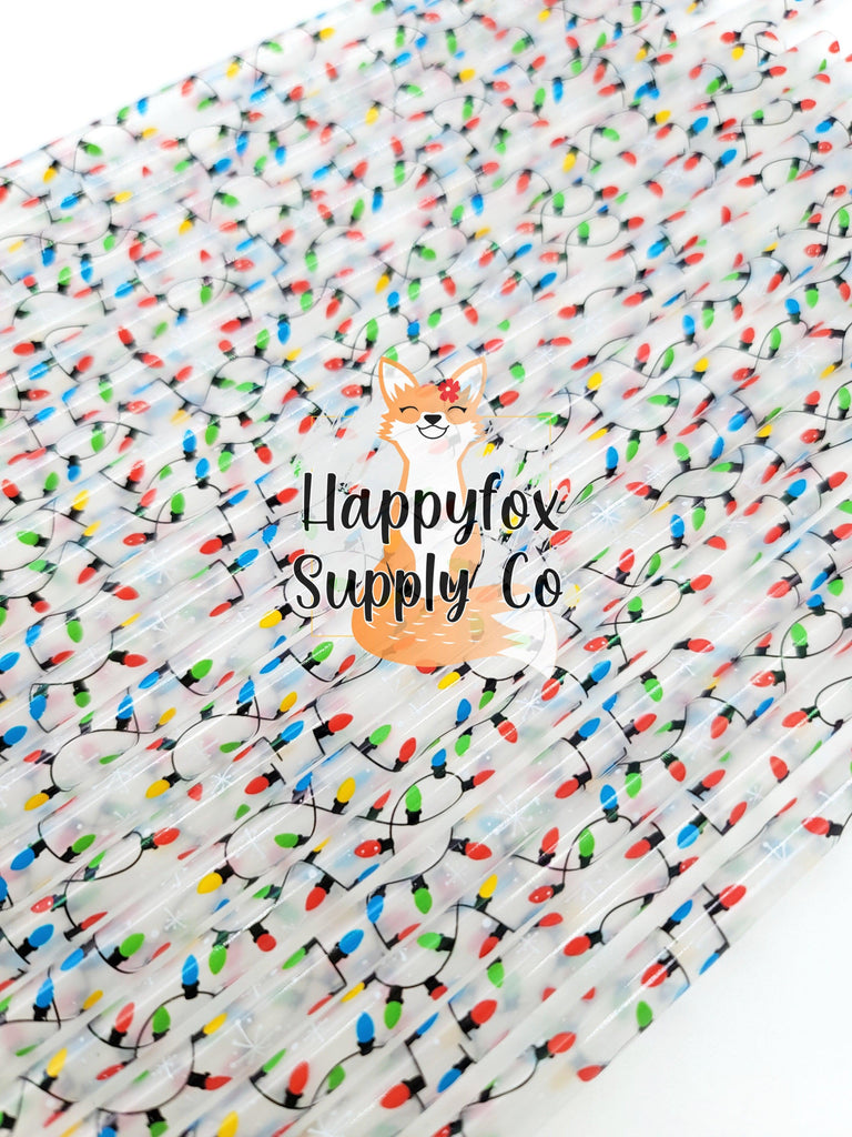 10" Reusable Plastic Holiday Lights Print Straws - Happyfox Supply Co