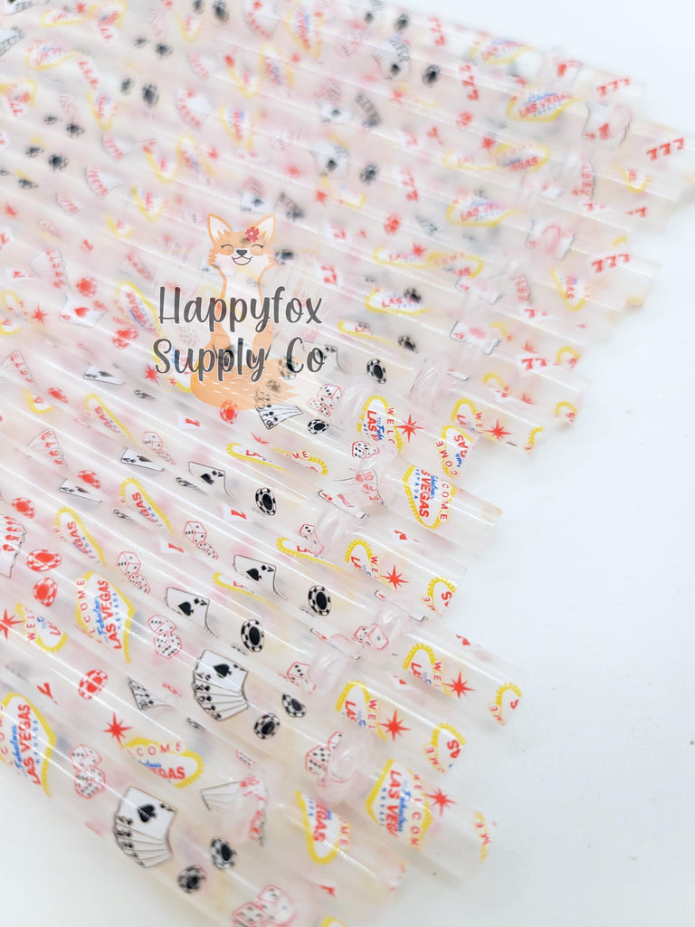 10" Reusable Plastic Las Vegas Print Straws - Happyfox Supply Co
