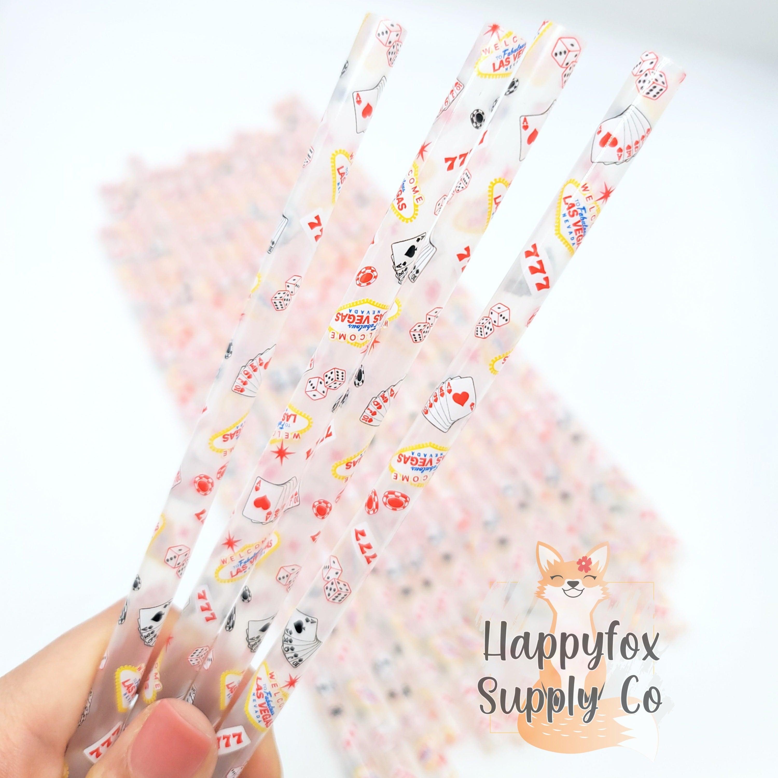 10" Reusable Plastic Las Vegas Print Straws - Happyfox Supply Co