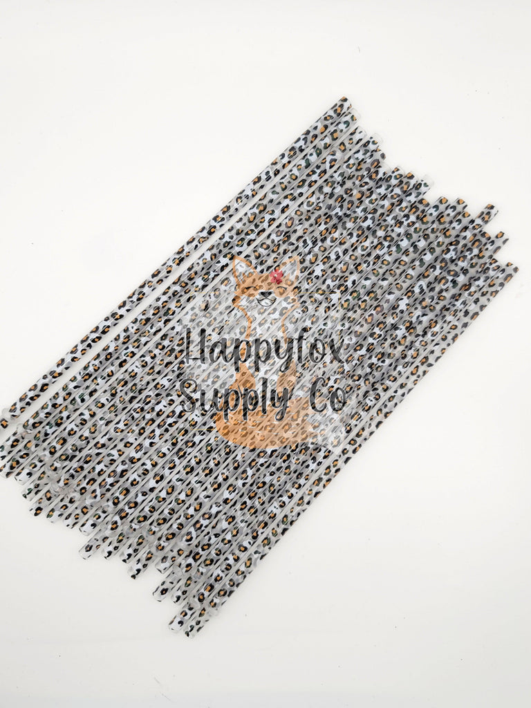 11" Reusable Plastic White Leopard Straws - Happyfox Supply Co