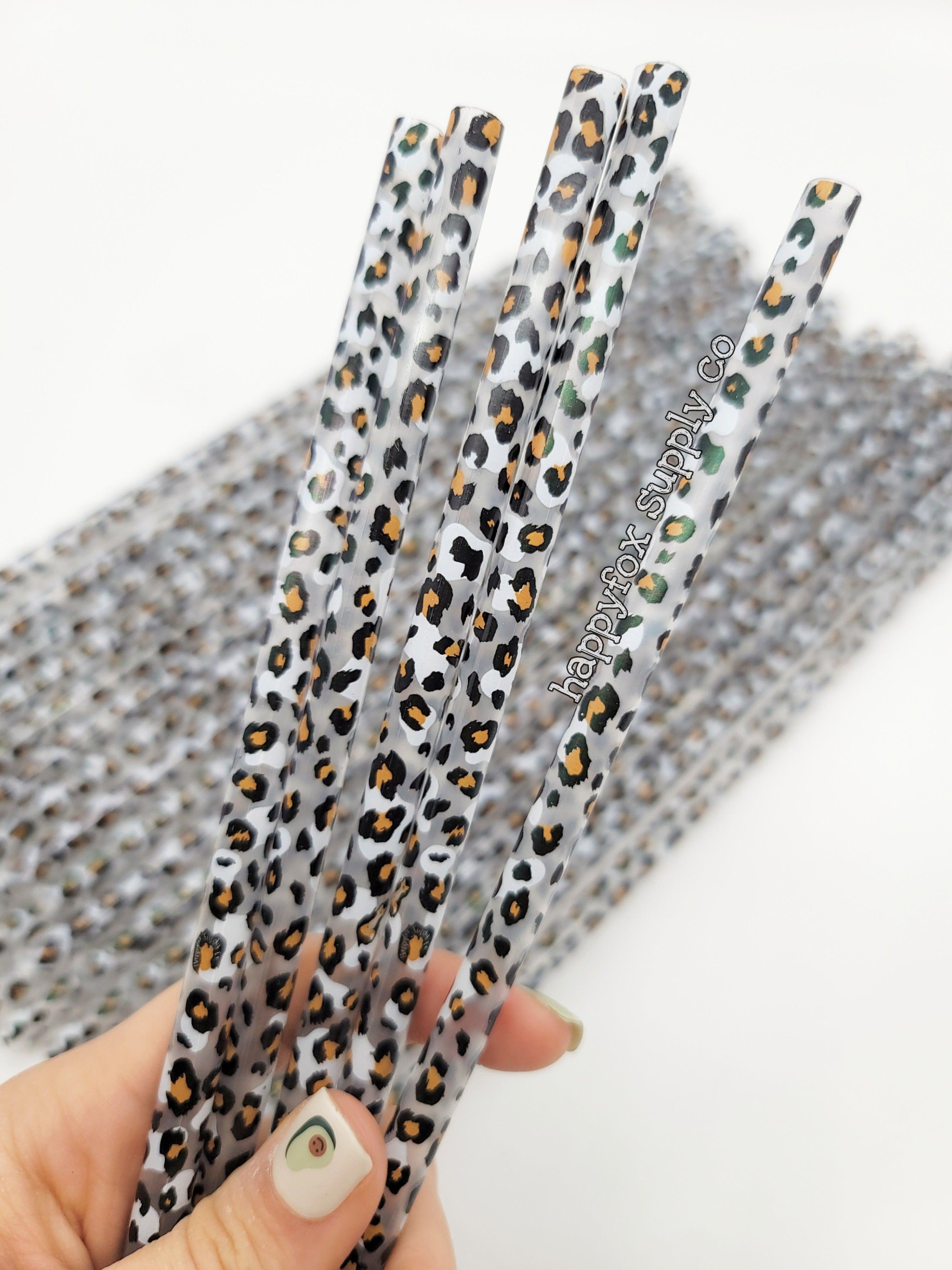 11" Reusable Plastic White Leopard Straws - Happyfox Supply Co