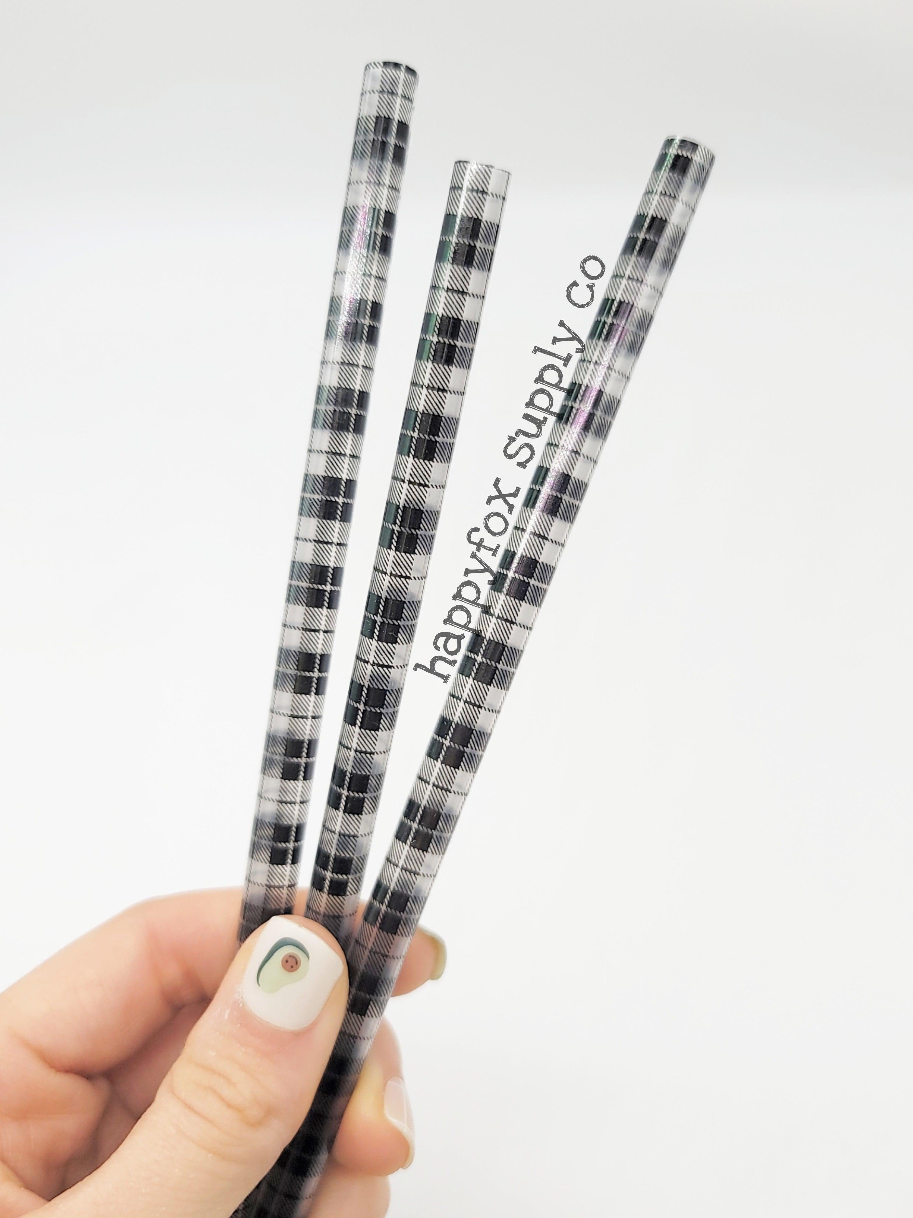 10" Reusable Plastic Clear Buffalo Plaid Straws - Happyfox Supply Co