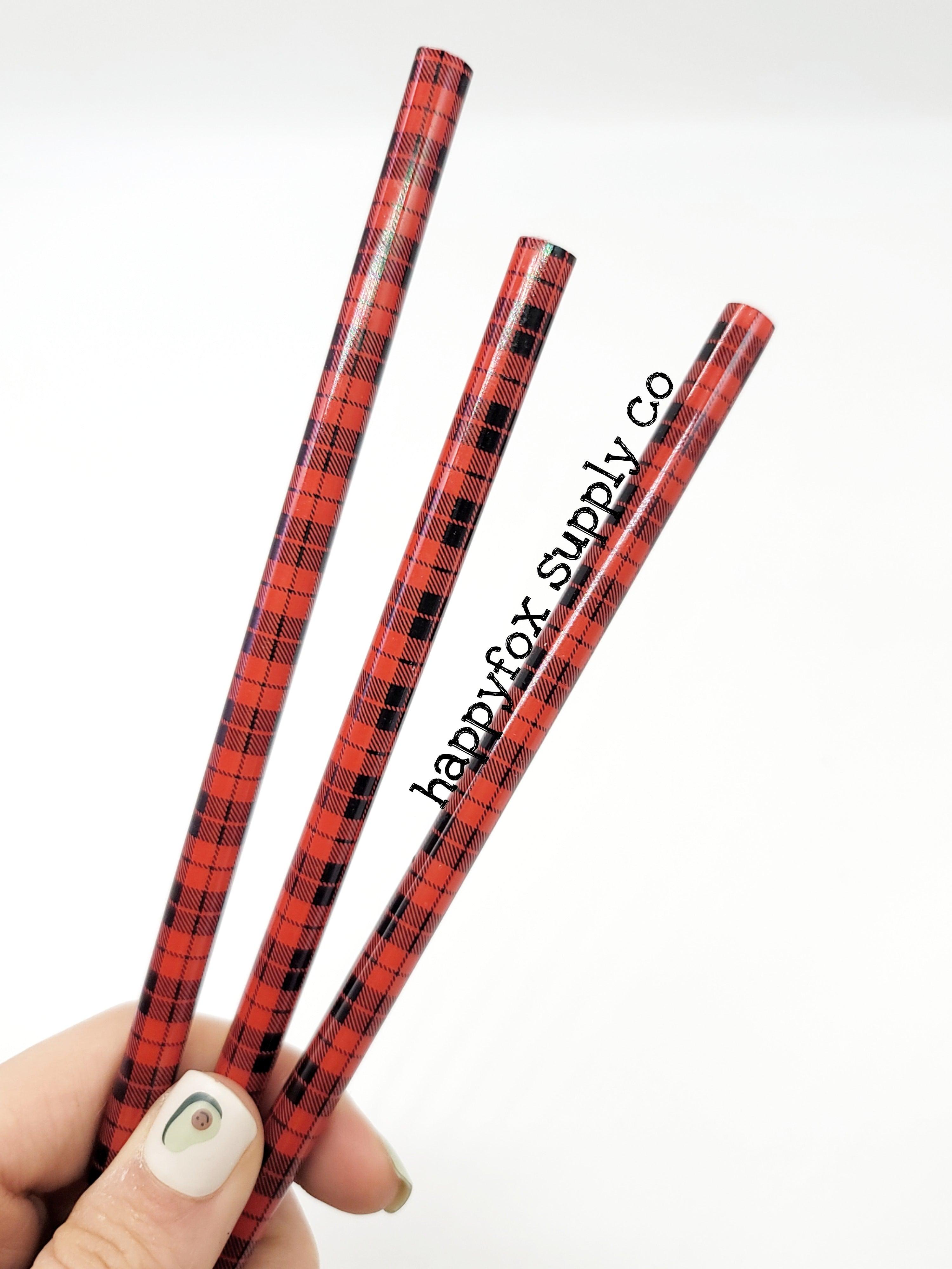 10" Reusable Plastic Red Buffalo Plaid Straws - Happyfox Supply Co