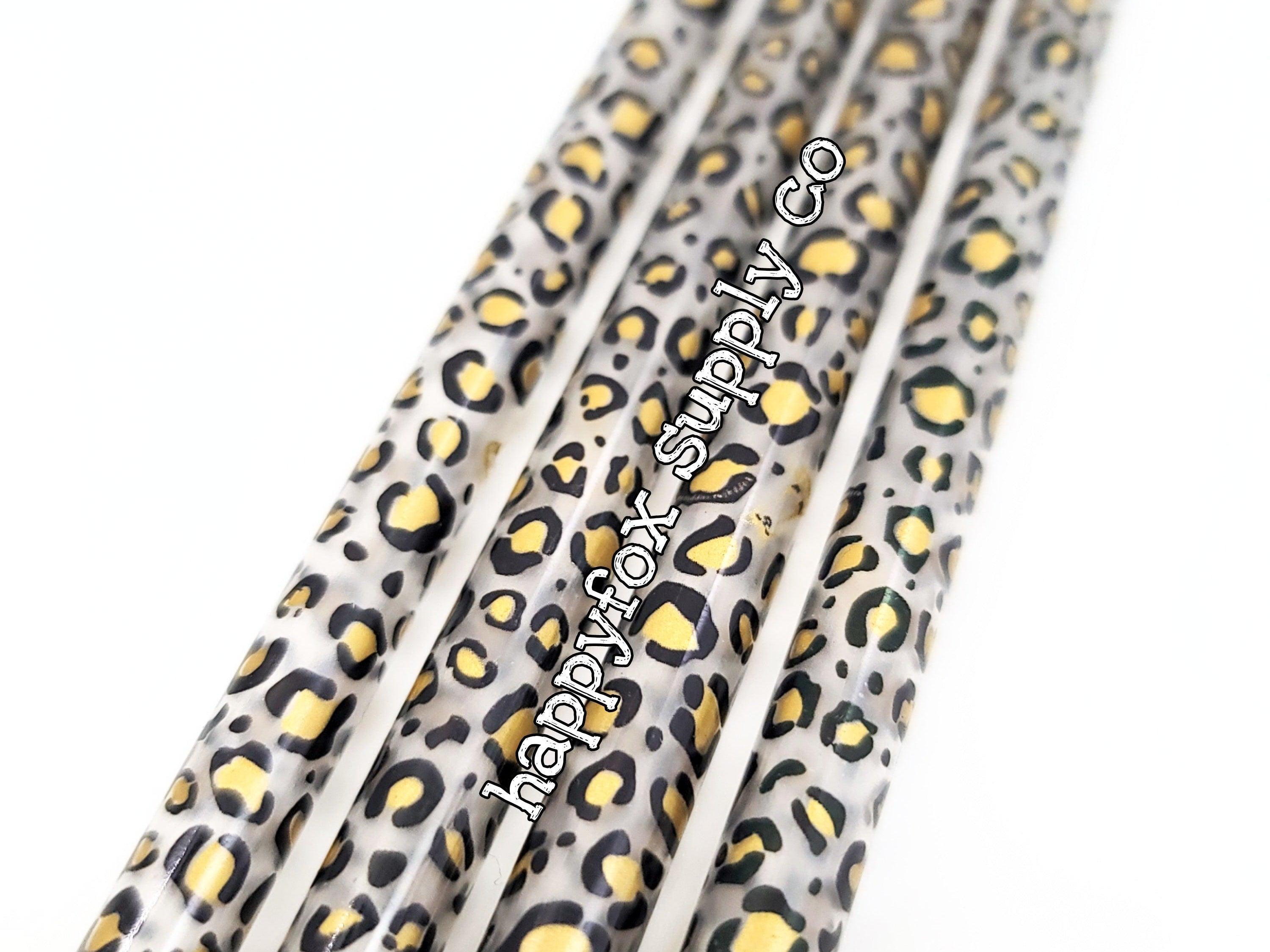 10" Reusable Plastic Metallic Leopard Straws - Happyfox Supply Co
