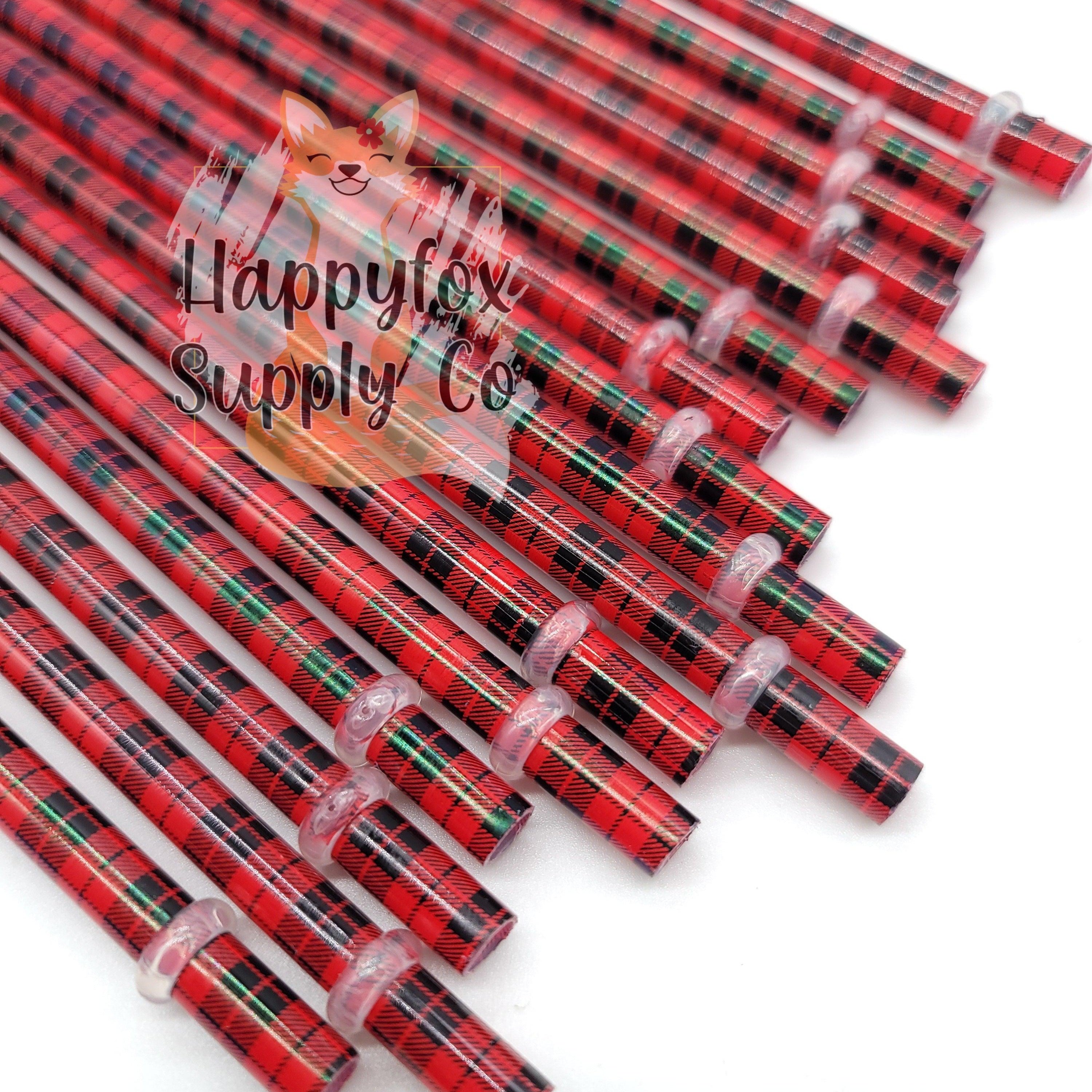 10" Reusable Plastic Red Buffalo Plaid Straws - Happyfox Supply Co