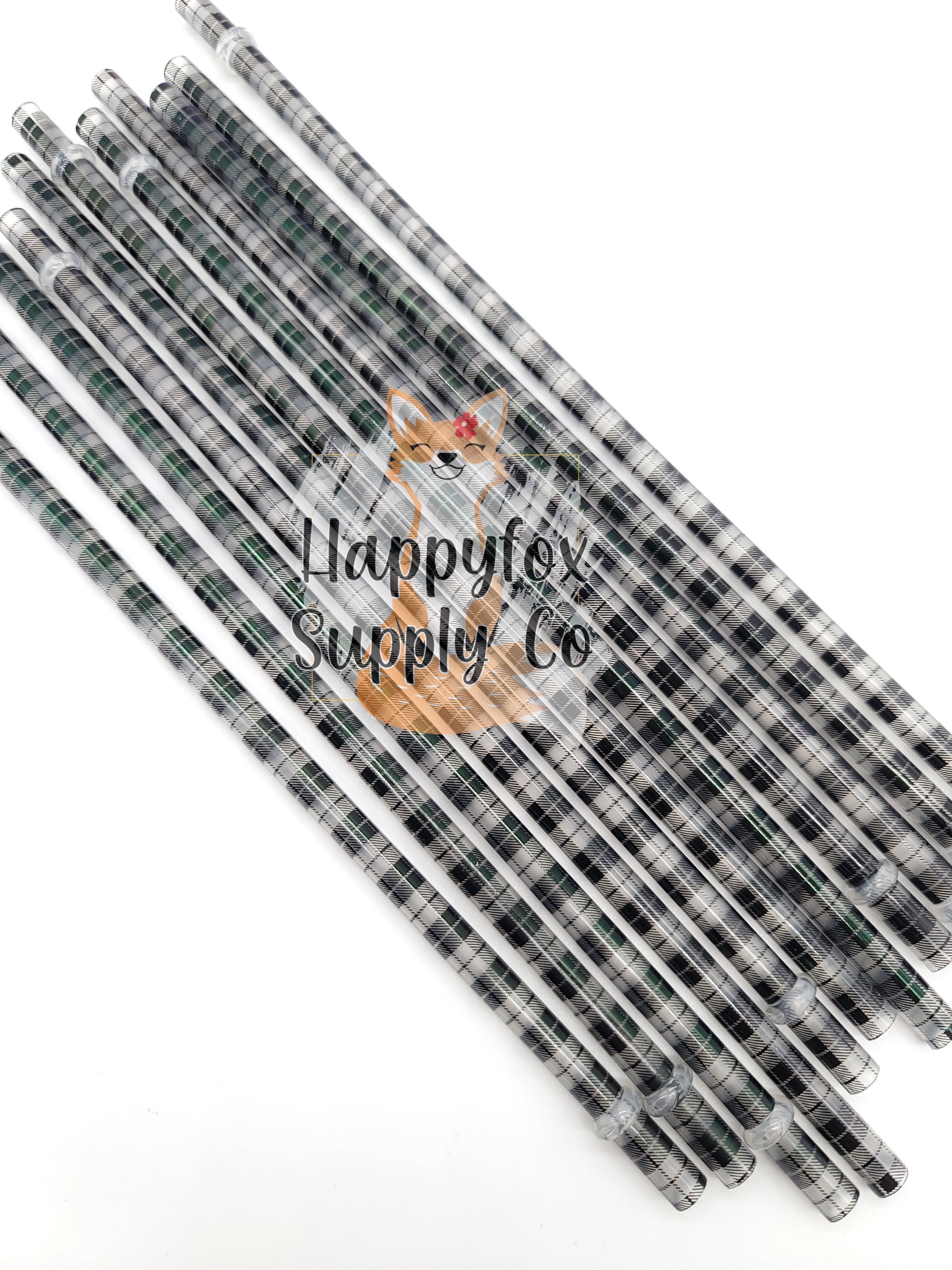 10" Reusable Plastic Clear Buffalo Plaid Straws - Happyfox Supply Co