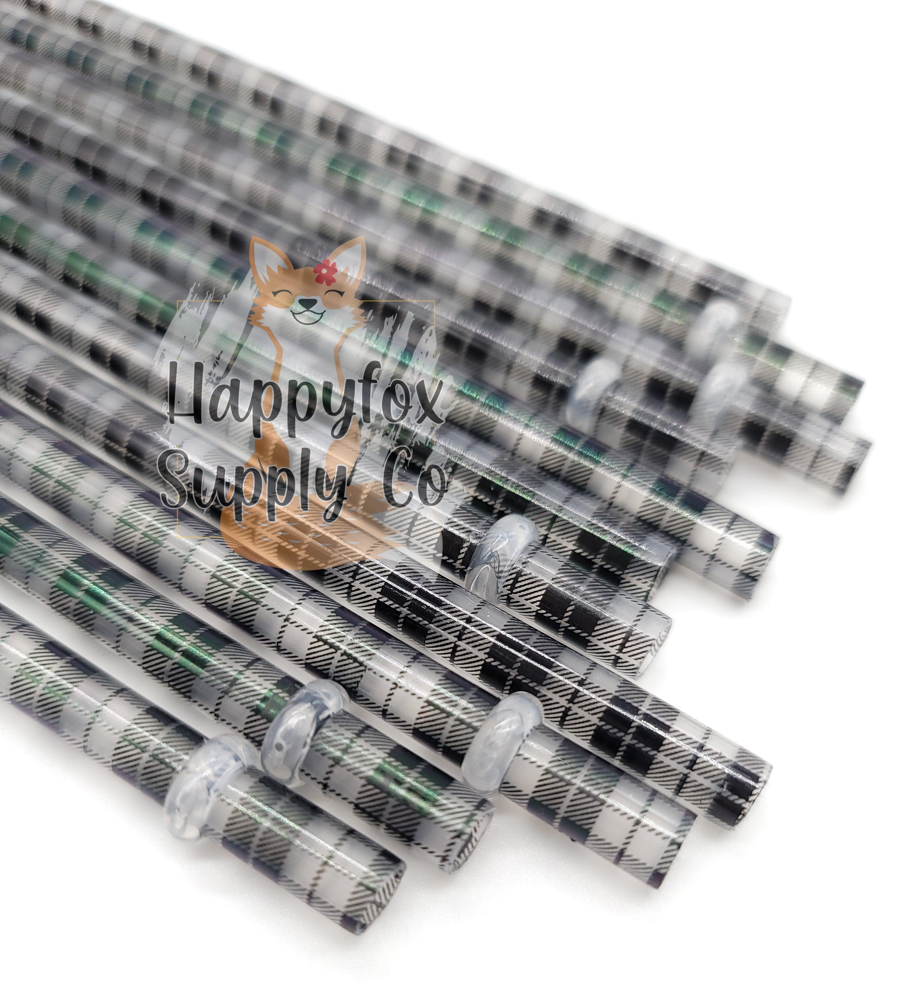10" Reusable Plastic Clear Buffalo Plaid Straws - Happyfox Supply Co