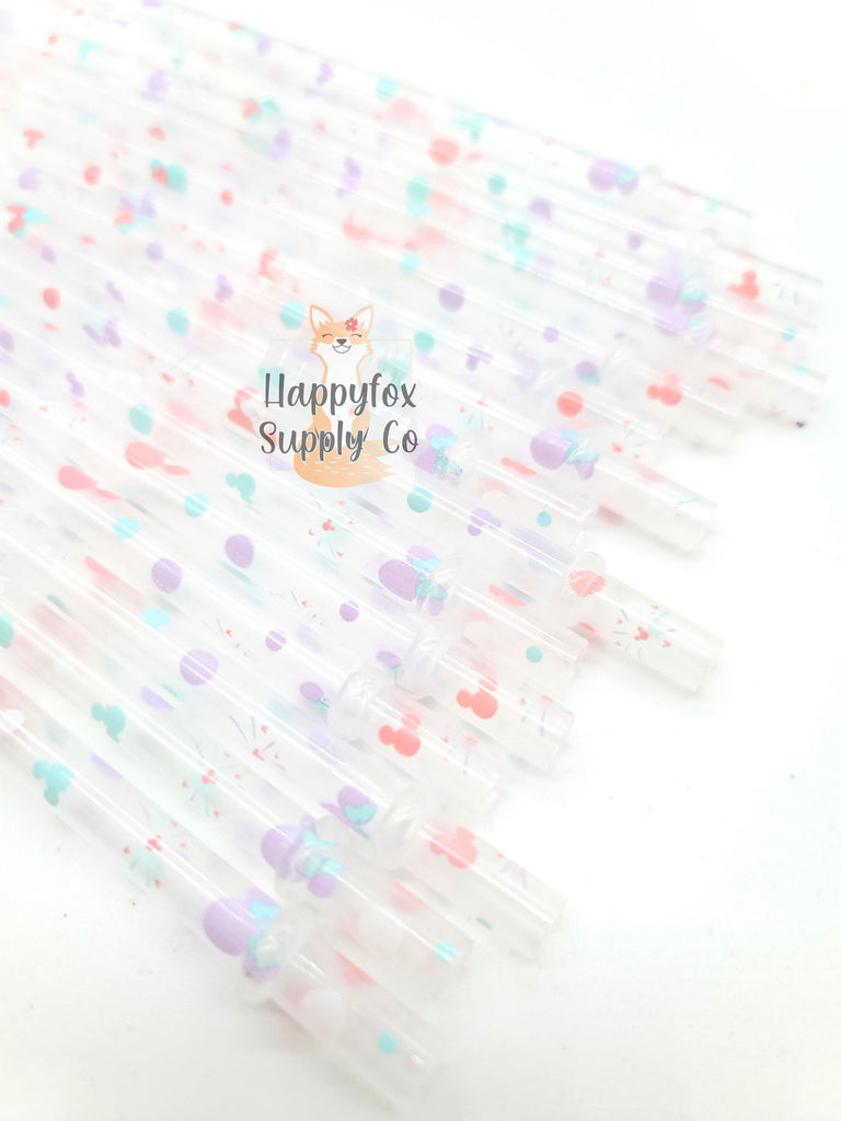 10" Reusable Plastic Pastel Mouse Fireworks Straws - Happyfox Supply Co