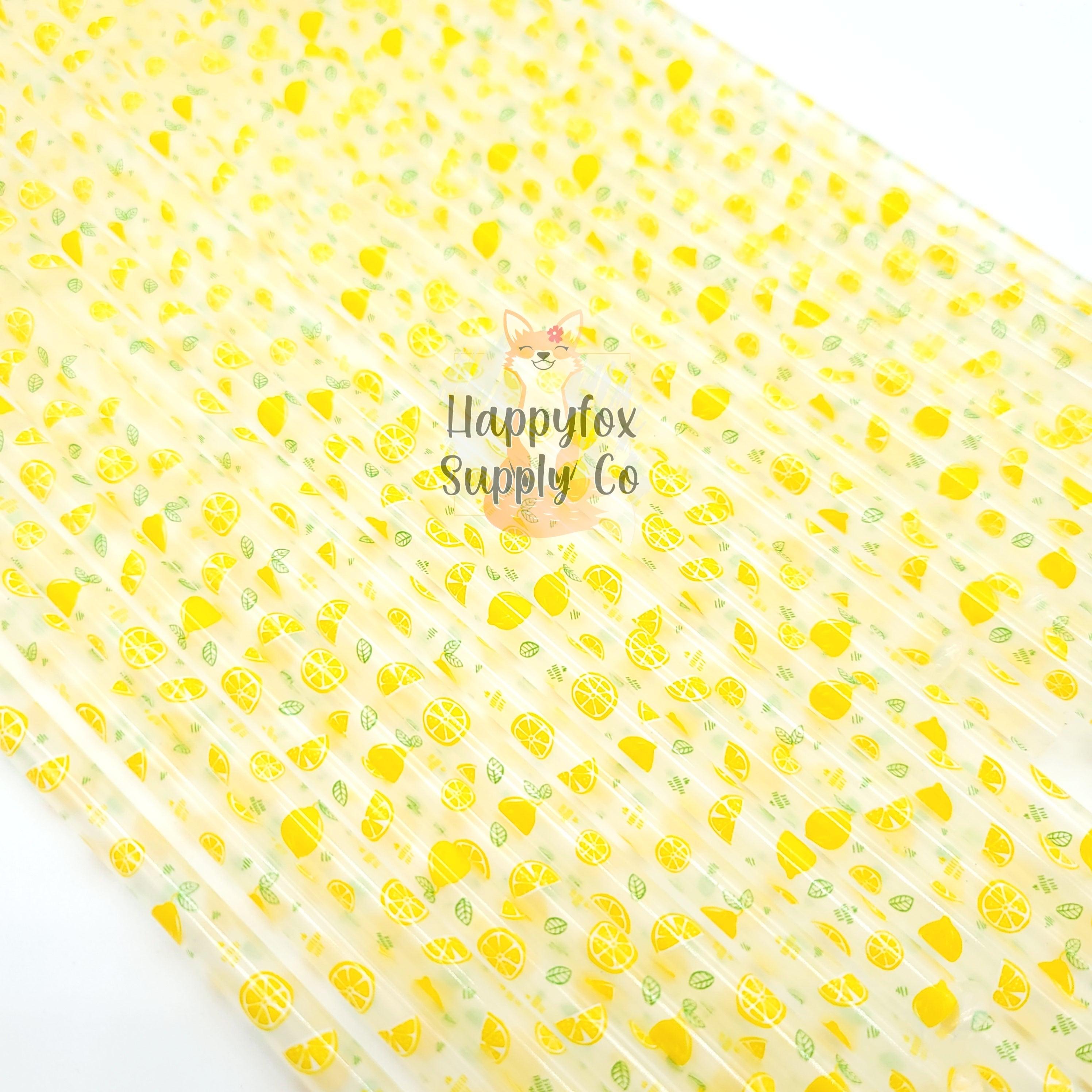 11" Reusable Plastic Lemon Print Straws - Happyfox Supply Co