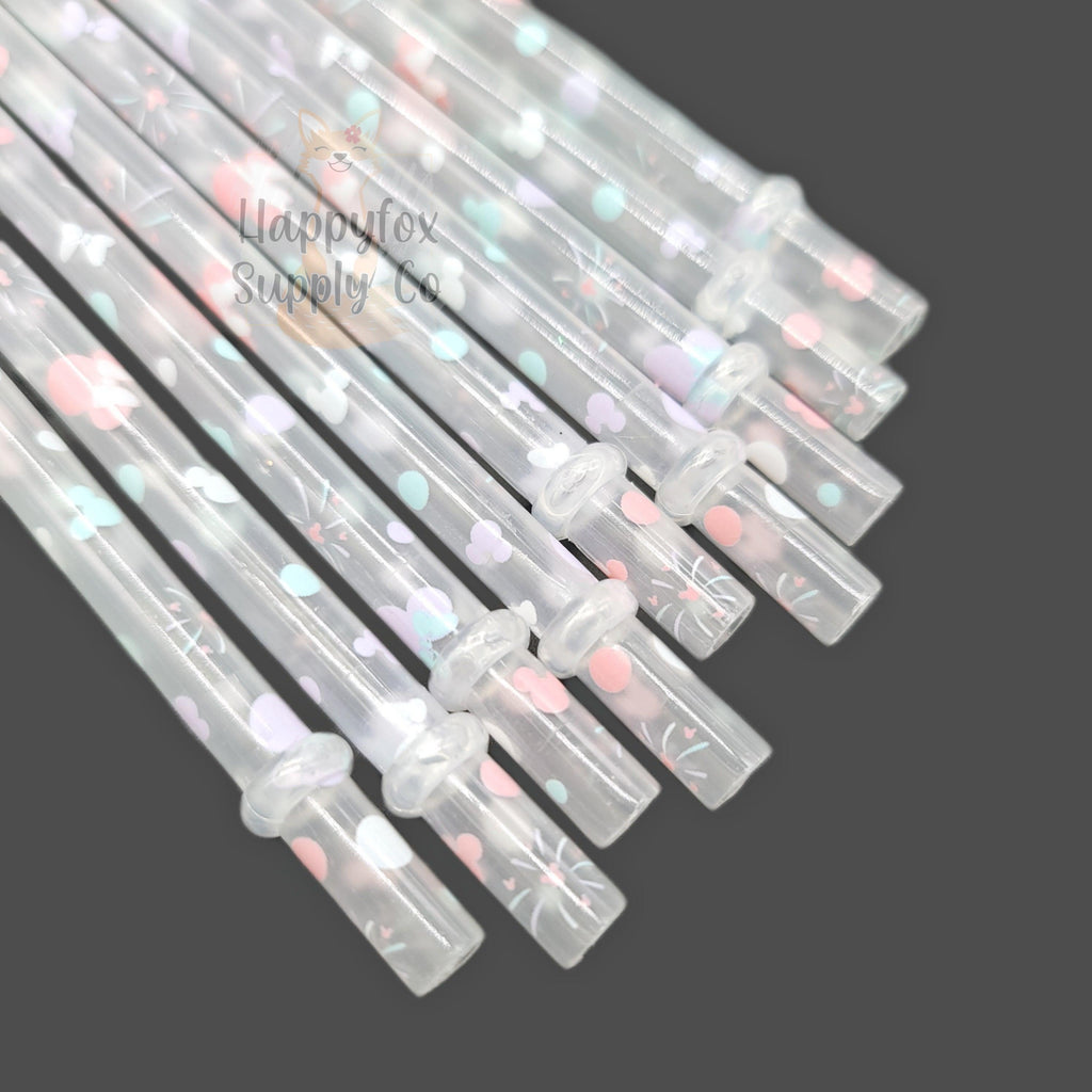 10" Reusable Plastic Pastel Mouse Fireworks Straws - Happyfox Supply Co