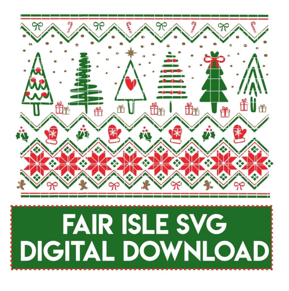 Christmas Trees Fair Isle Sweater Pattern Digital Download .SVG Format - Happyfox Supply Co