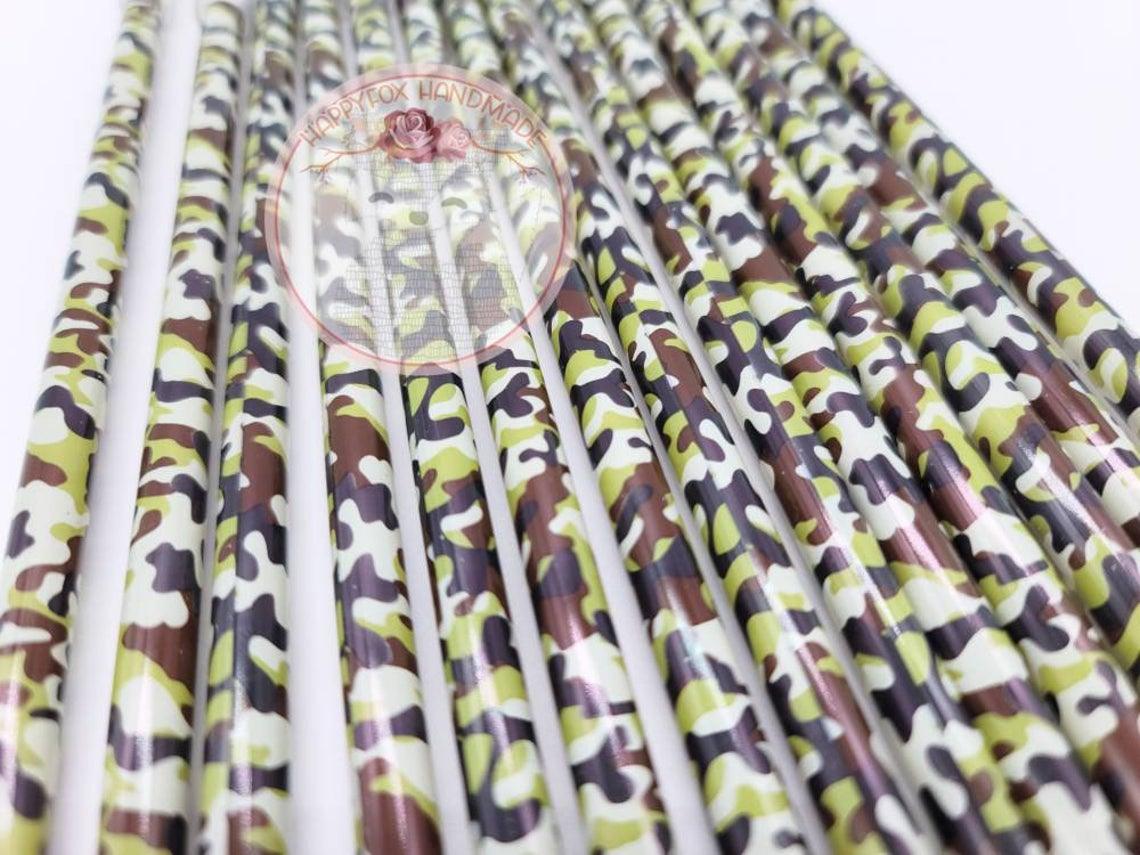 10" Reusable Plastic Green Camo Straws - Happyfox Supply Co