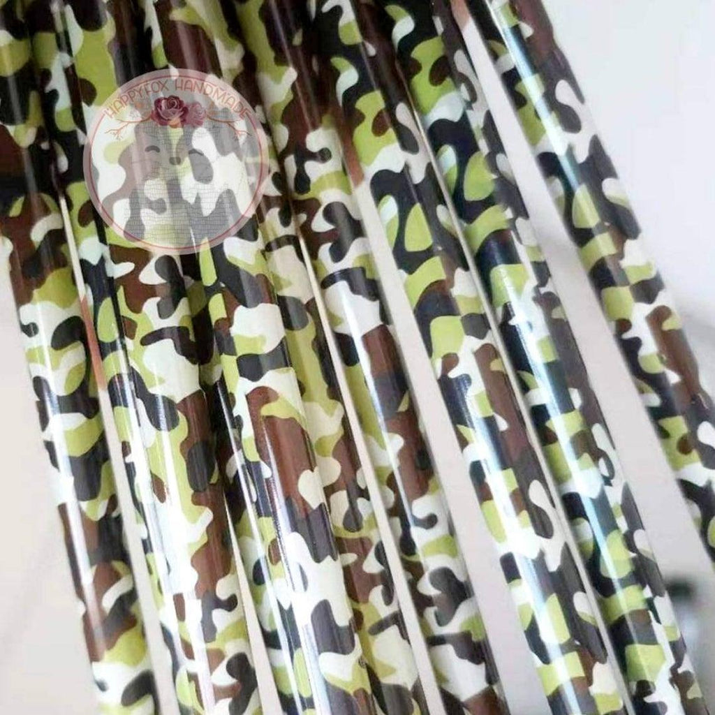 10" Reusable Plastic Green Camo Straws - Happyfox Supply Co