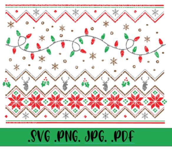 SVG/Waterslide/Sublimation Christmas Lights Fair Isle Sweater Pattern Digital Download .png .svg .pdf .jpg