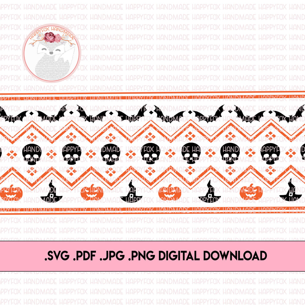 SVG/Waterslide/Sublimation Nordic Halloween Skull Pattern Fair Isle Digital Download .png .svg .pdf .jpg