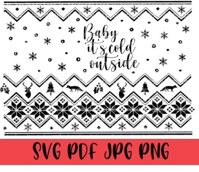 SVG/Waterslide/Sublimation Sweater Weather Leopard Fair Isle Nordic Sweater Pattern Digital Download .png .svg .pdf .jpg