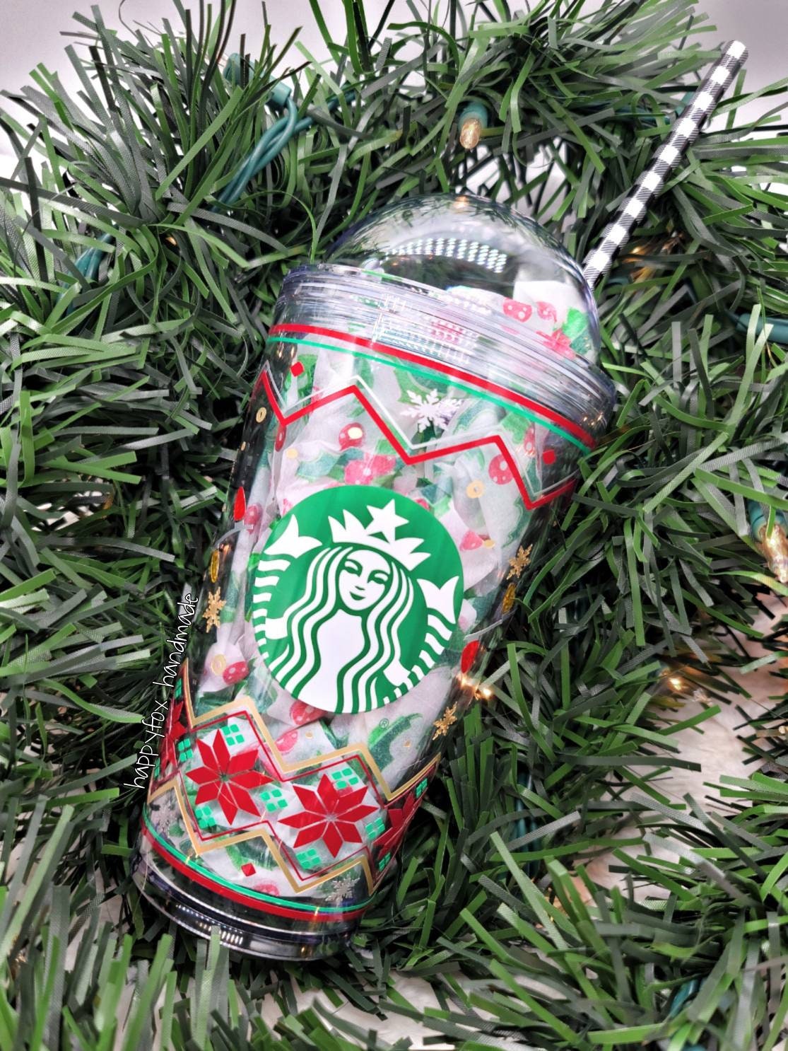 Digital File Curved (for 16oz Starbucks Cold Cup) Christmas Lights Fair Isle Sweater Pattern Digital Download .png .svg .pdf .jpg