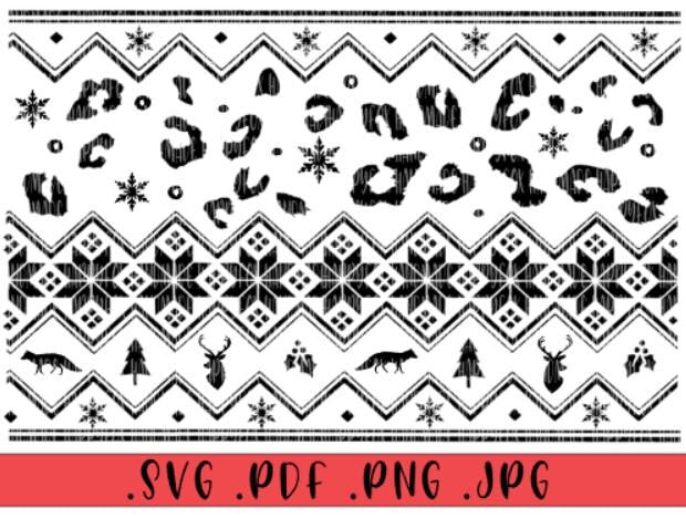 SVG/Waterslide/Sublimation Falling Snow Nordic Winter Pattern Fair Isle Leopard Digital Download .png .svg .pdf .jpg