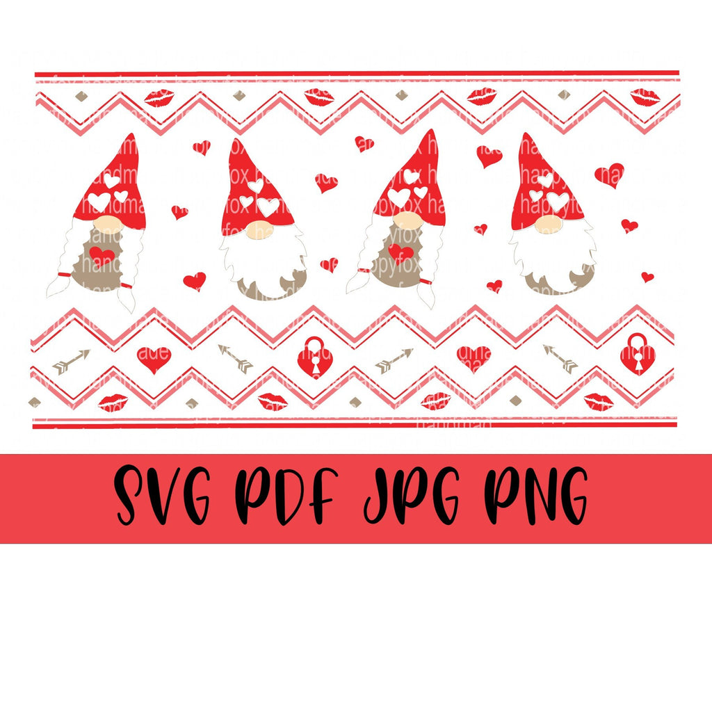 SVG/Waterslide/Sublimation Valentine's Day Pattern Fair Isle Gnomes Digital Download .png .svg .pdf .jpg