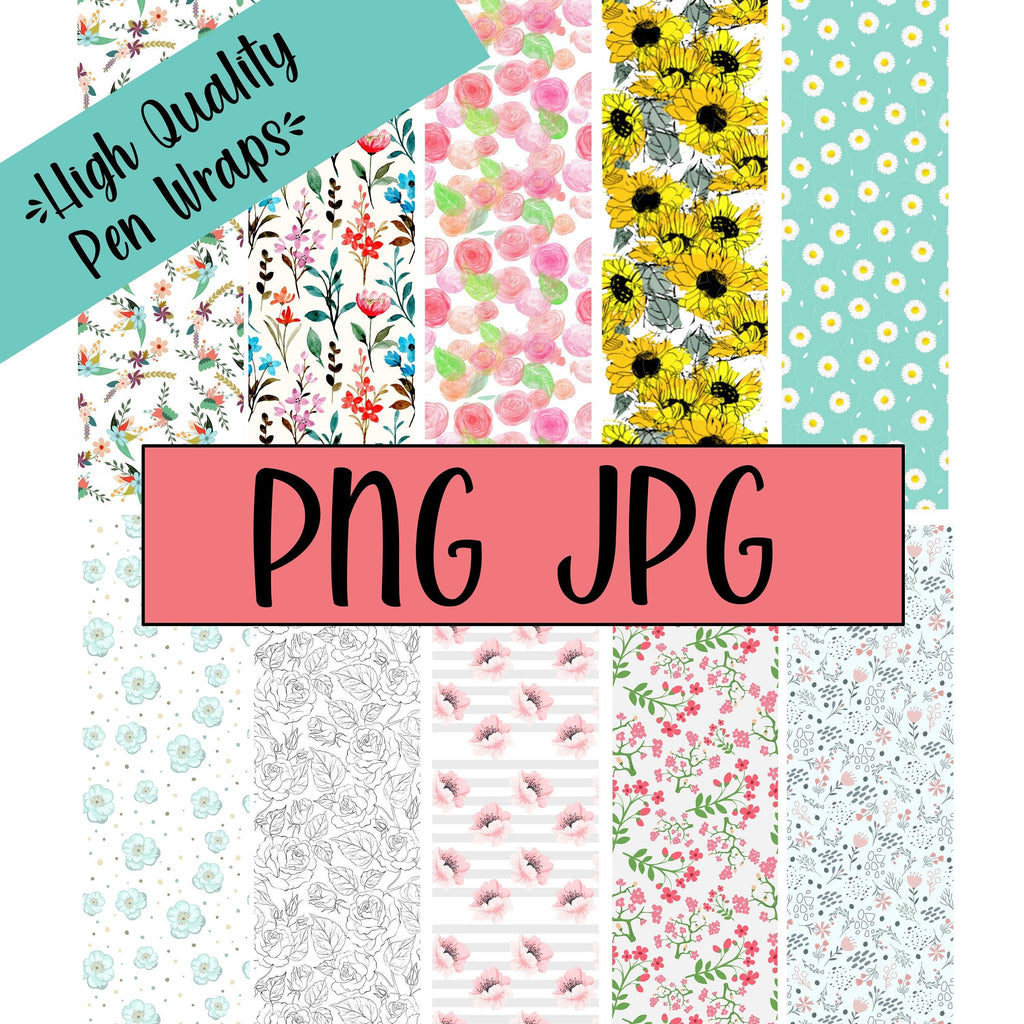 High Quality Seamless Glitter Pen Digital Template 10 Floral Spring Waterslide Wrap - Happyfox Supply Co