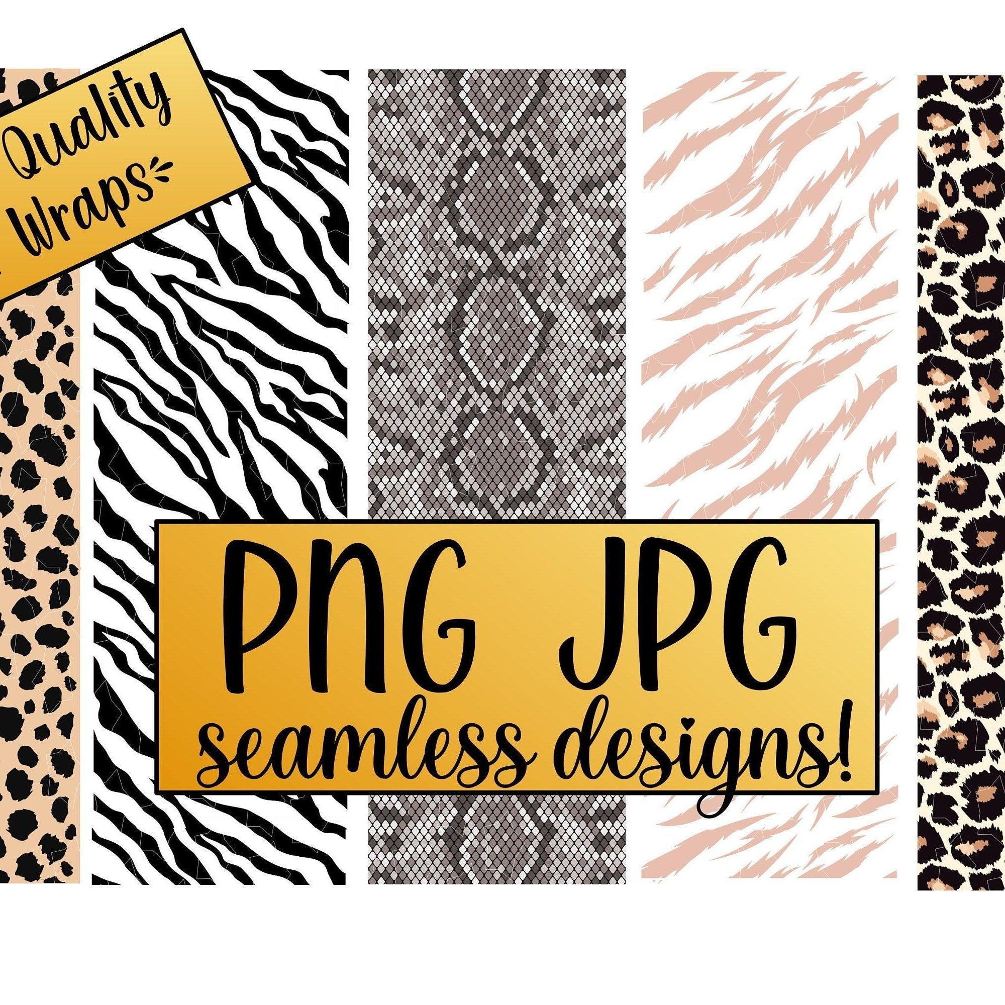 Animal Print High Quality Seamless Glitter Pen Digital Template 5 Pack Cheetah Zebra Leopard Snake Tiger Waterslide Wrap - Happyfox Supply Co