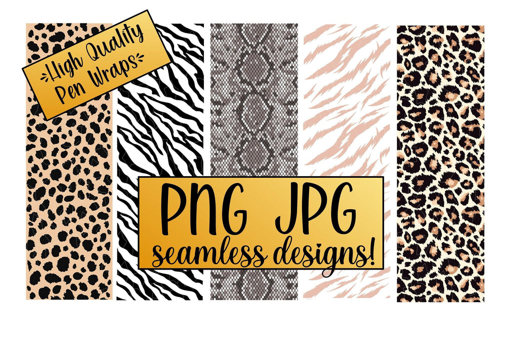 Animal Print High Quality Seamless Glitter Pen Digital Template 5 Pack Cheetah Zebra Leopard Snake Tiger Waterslide Wrap - Happyfox Supply Co