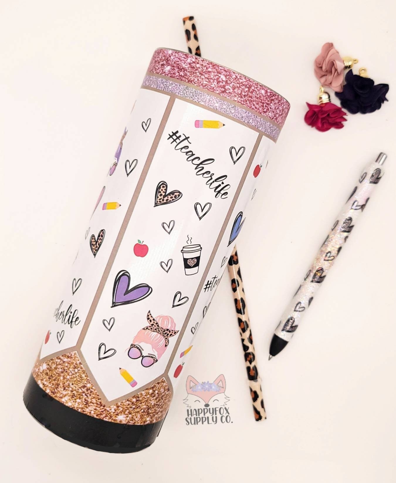 Pencil Cup Wrap Original Design High Quality Seamless Digital Template Teacher Life Coffee Leopard Cheetah Sublimation Waterslide Vinyl