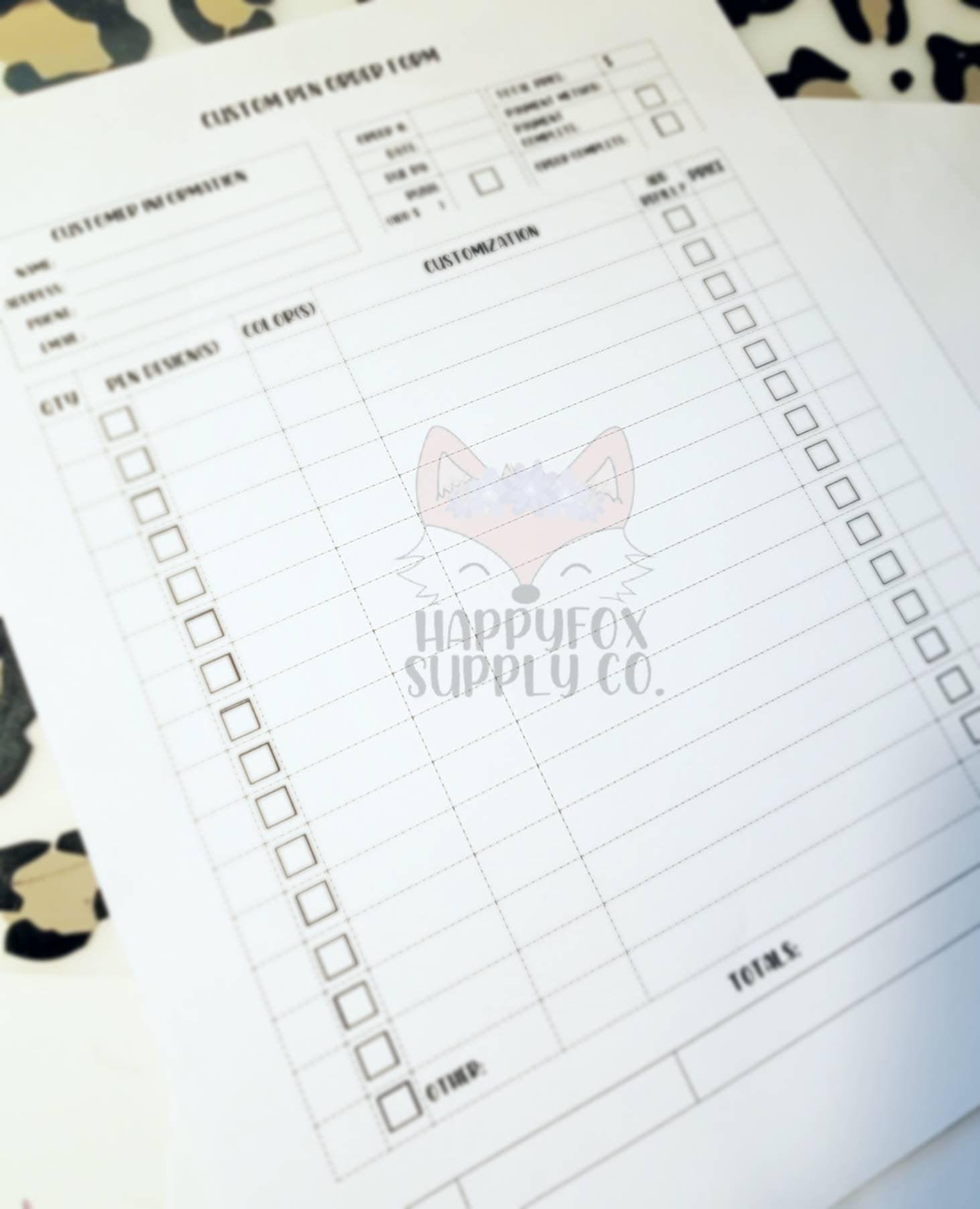 Custom Glitter Pen Order Form Digital Download PDF Format Fillable/Printable/Editable - Happyfox Supply Co