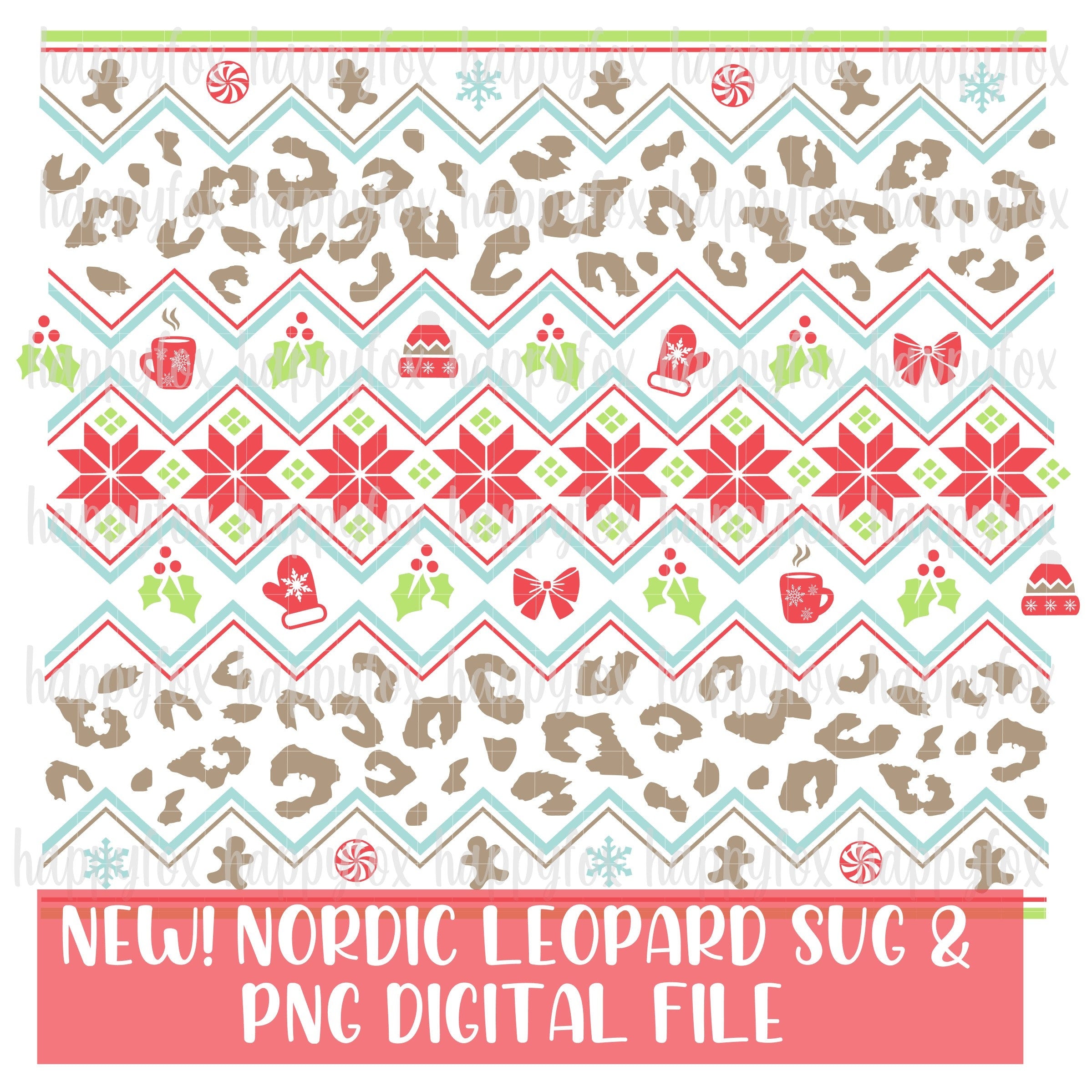 SVG/Waterslide/Sublimation Seamless 2021 Nordic Leopard Pattern Fair Isle Digital Download .png .svg