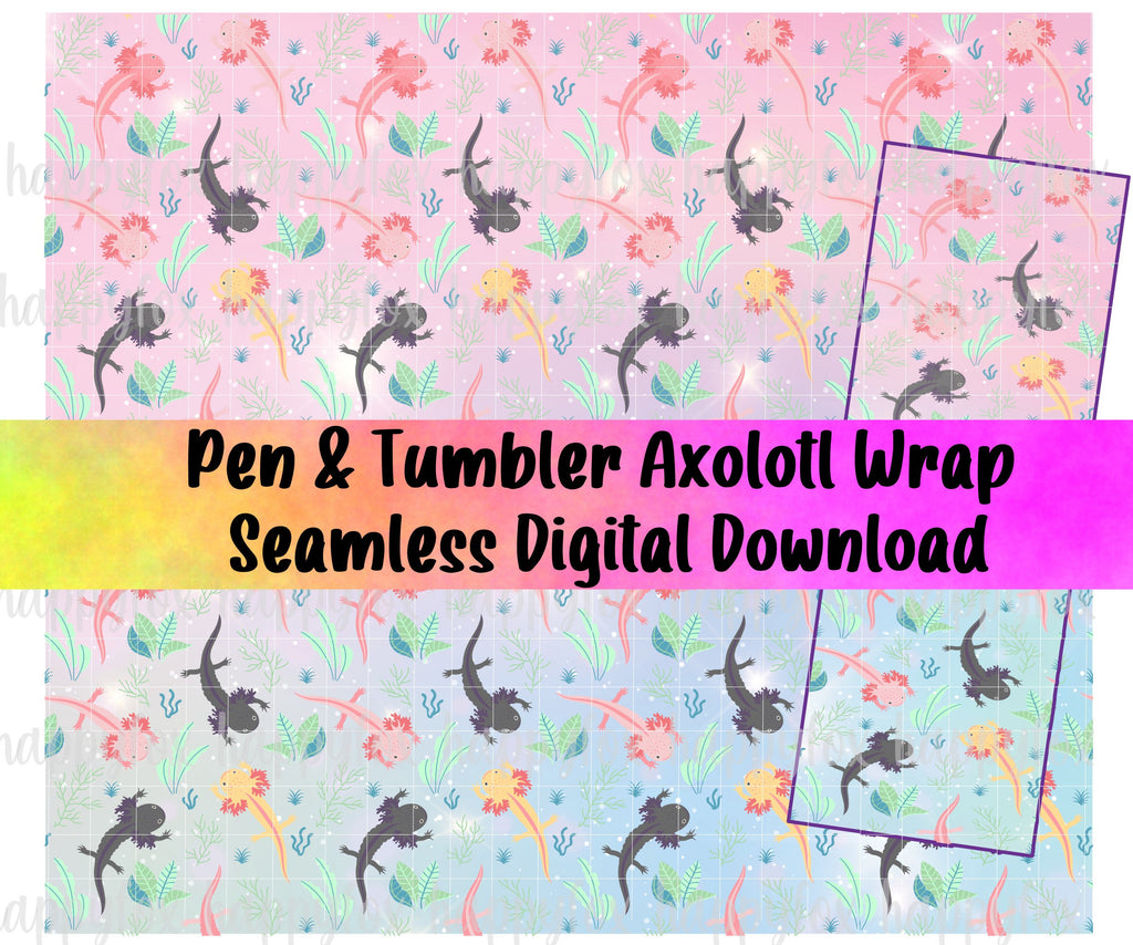 Original Design High Quality Seamless Axolotls Sublimation|Waterslide Wrap For Tumblers Plus Bonus Pen Wrap