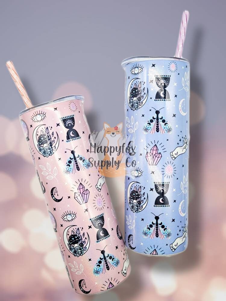 20oz Tumbler Wrap High Quality Mystic Psychic Witchy Crystals Seamless Digital Wrap For Tumblers Sublimation Wrap Moons Moths Cats Mushrooms