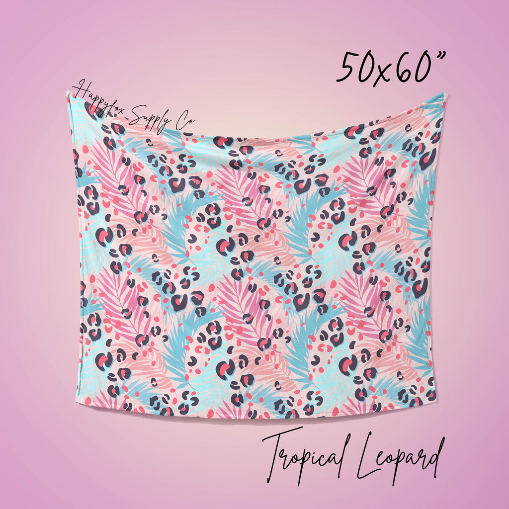 Tropical Leopard Plush Blanket | Leopard Lover Throw Blanket | Cute Summer Blanket | Cheetah Print | Palm Leaves