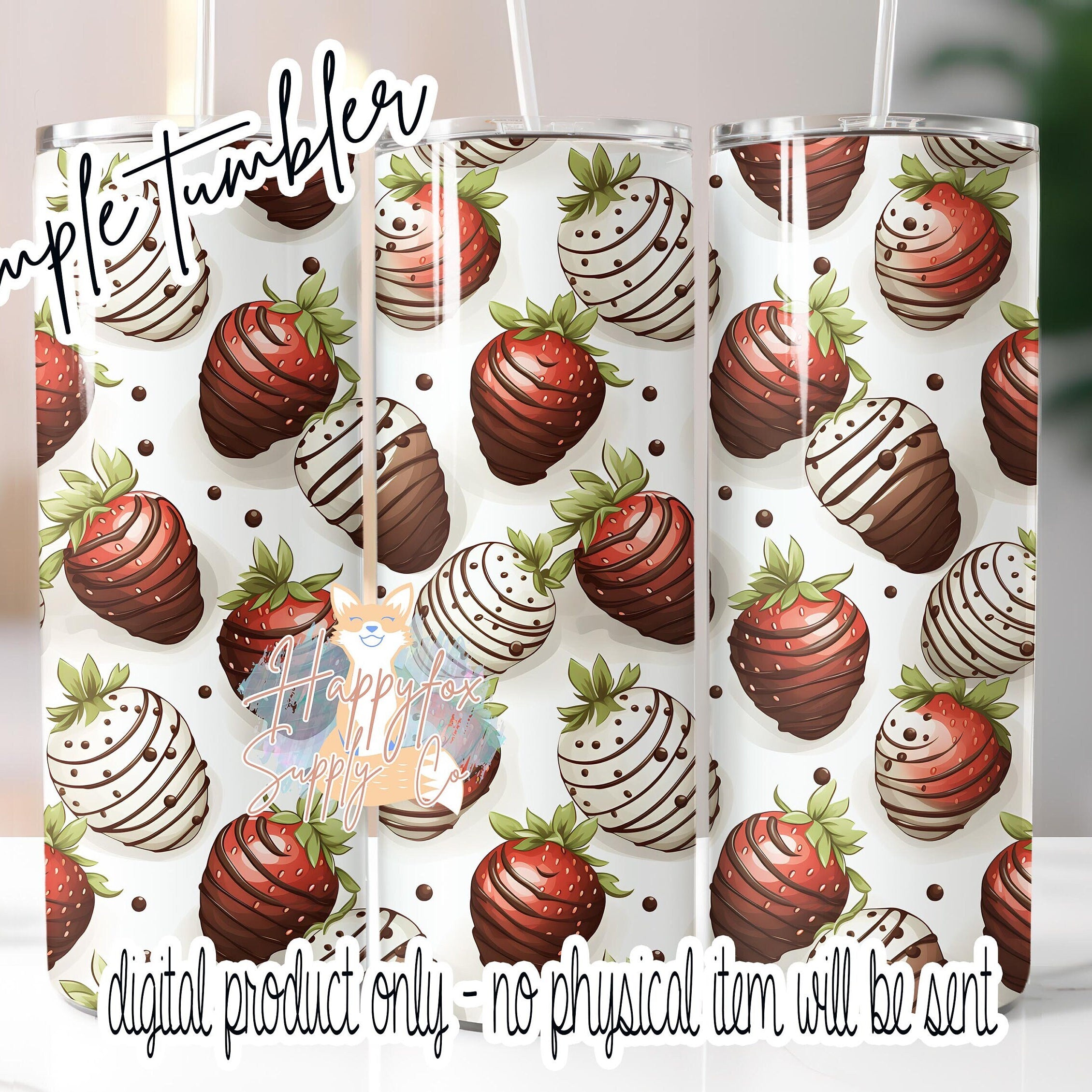 Instant Digital Download Chocolate Strawberries 20oz Skinny Tumbler Wrap Sublimation Design, 300 DPI Straight Tumbler Wrap, Seamless Design